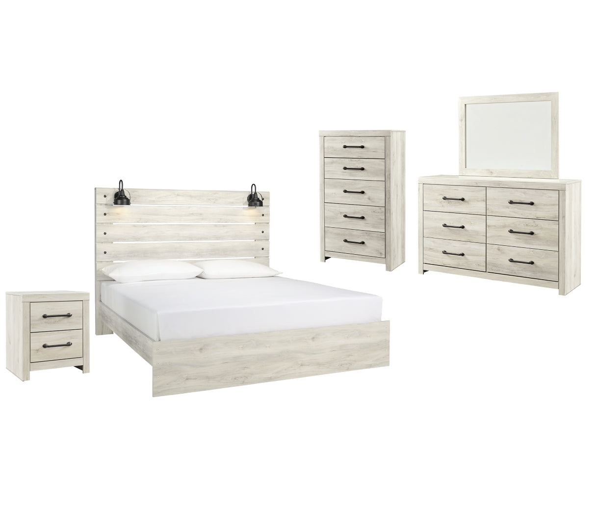 Cambeck King Panel Bed with Mirrored Dresser, Chest and Nightstand