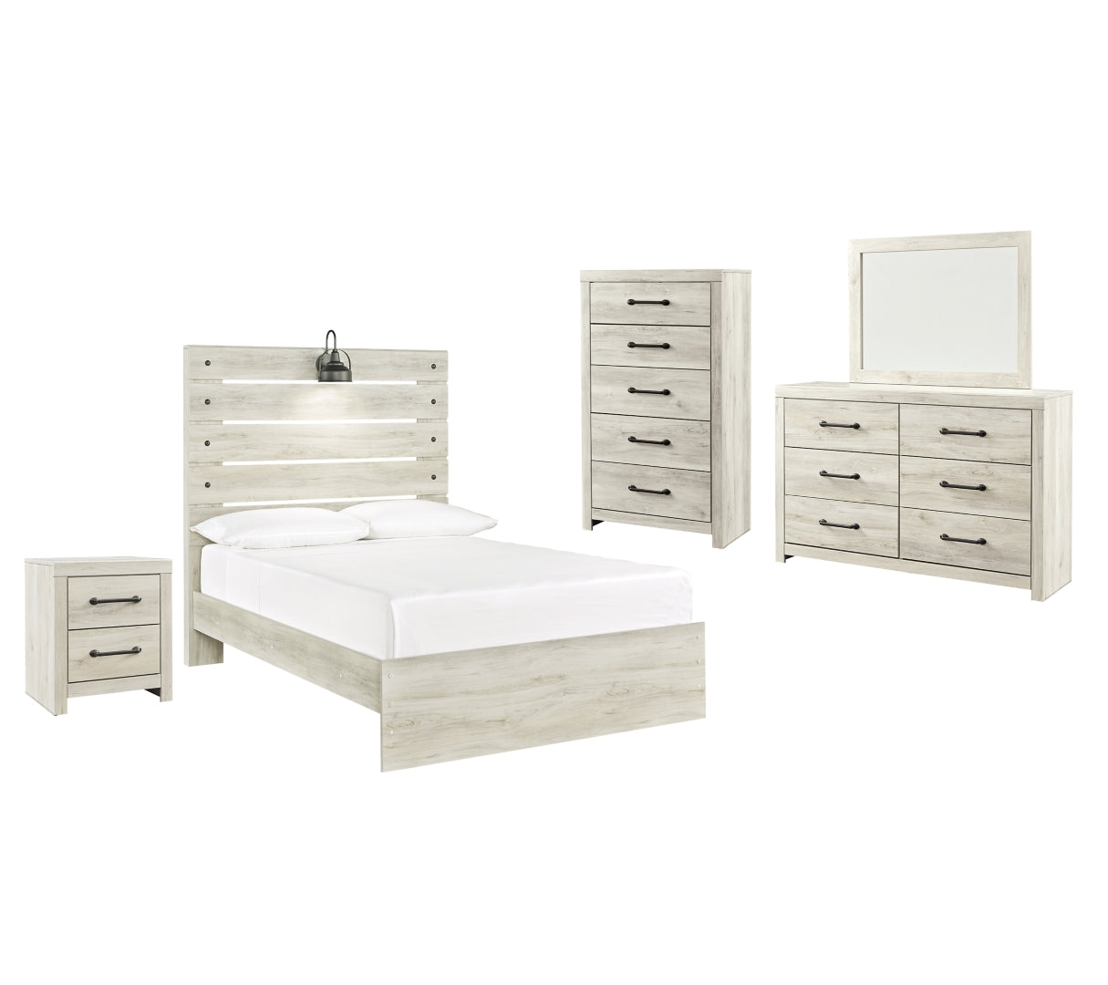 Cambeck Full Panel Bed with Mirrored Dresser, Chest and Nightstand