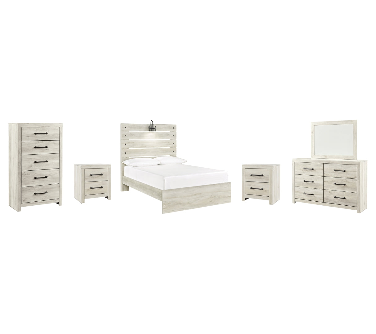 Cambeck Full Panel Bed with Mirrored Dresser, Chest and 2 Nightstands