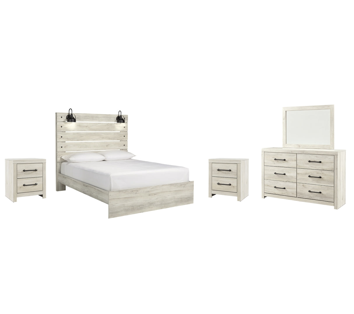 Cambeck Queen Panel Bed with Mirrored Dresser and 2 Nightstands