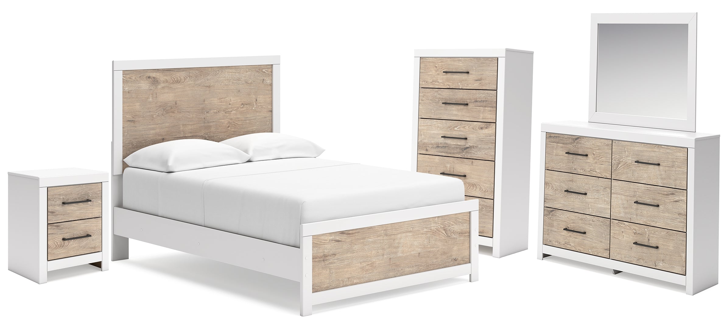 Charbitt Full Panel Bed with Mirrored Dresser, Chest and Nightstand