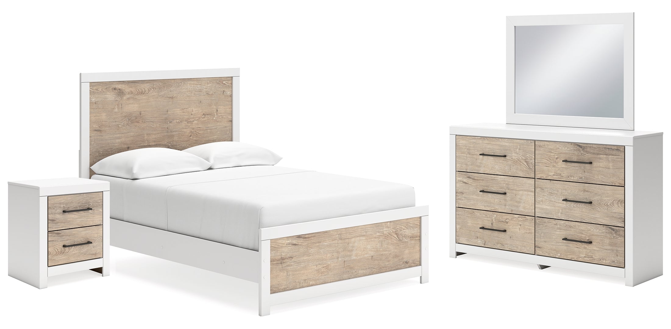 Charbitt Full Panel Bed with Mirrored Dresser and Nightstand