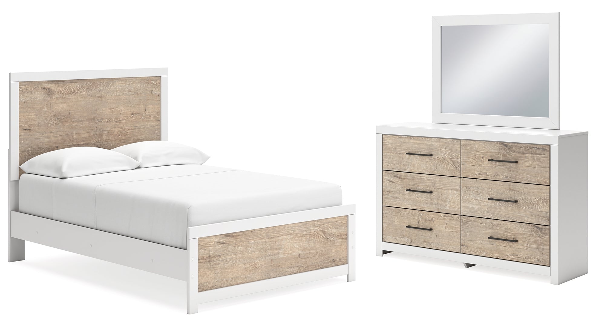 Charbitt Full Panel Bed with Mirrored Dresser