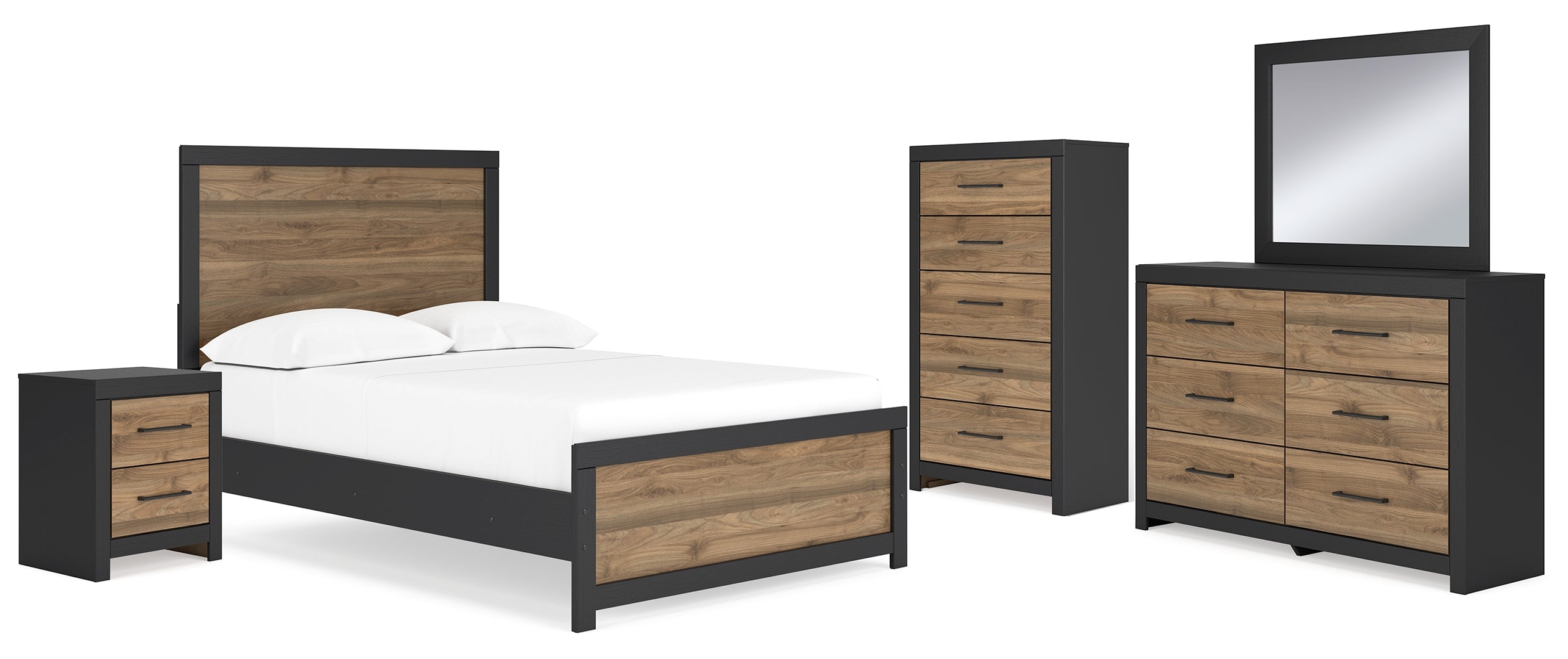 Vertani Full Panel Bed with Mirrored Dresser, Chest and Nightstand