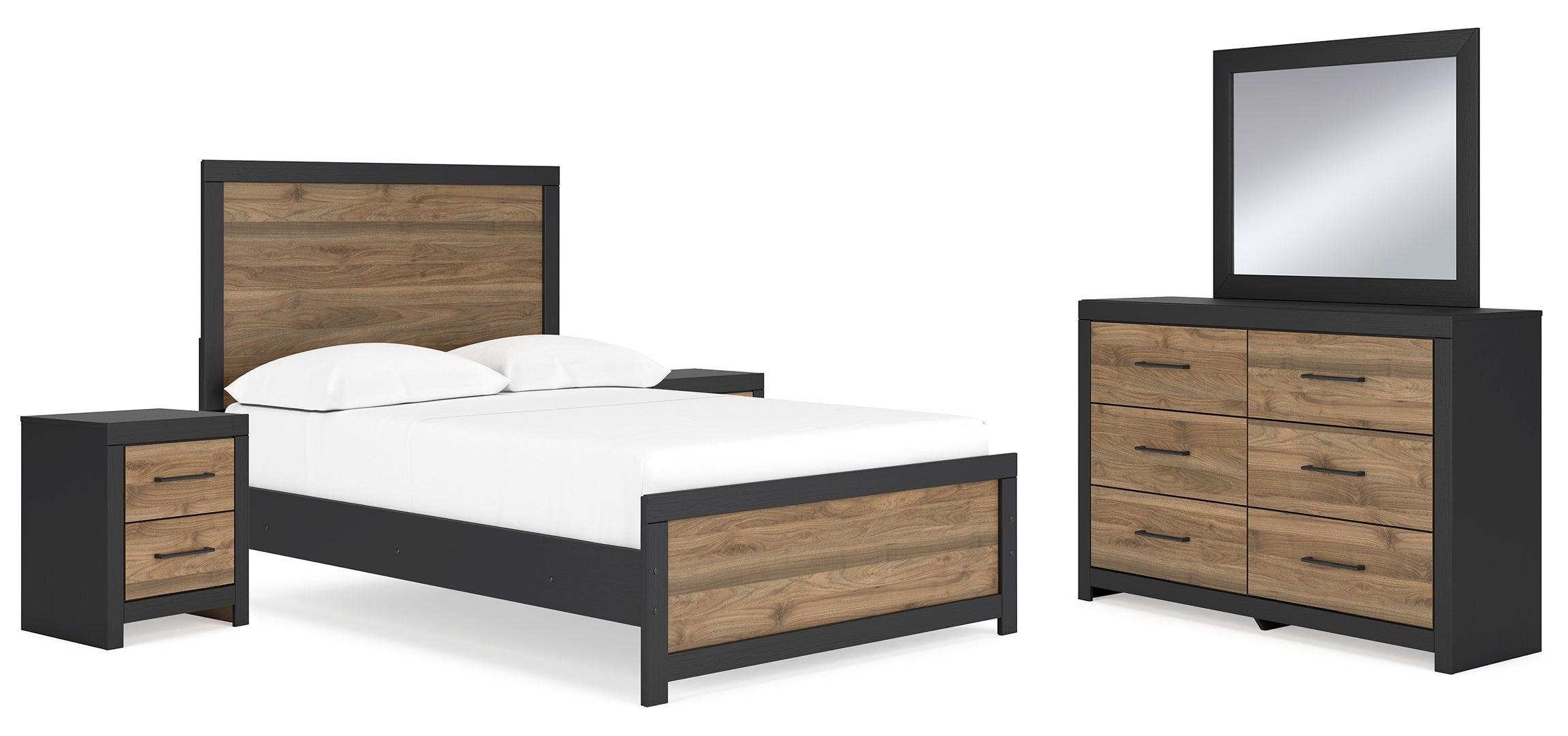 Vertani Full Panel Bed with Mirrored Dresser and 2 Nightstands