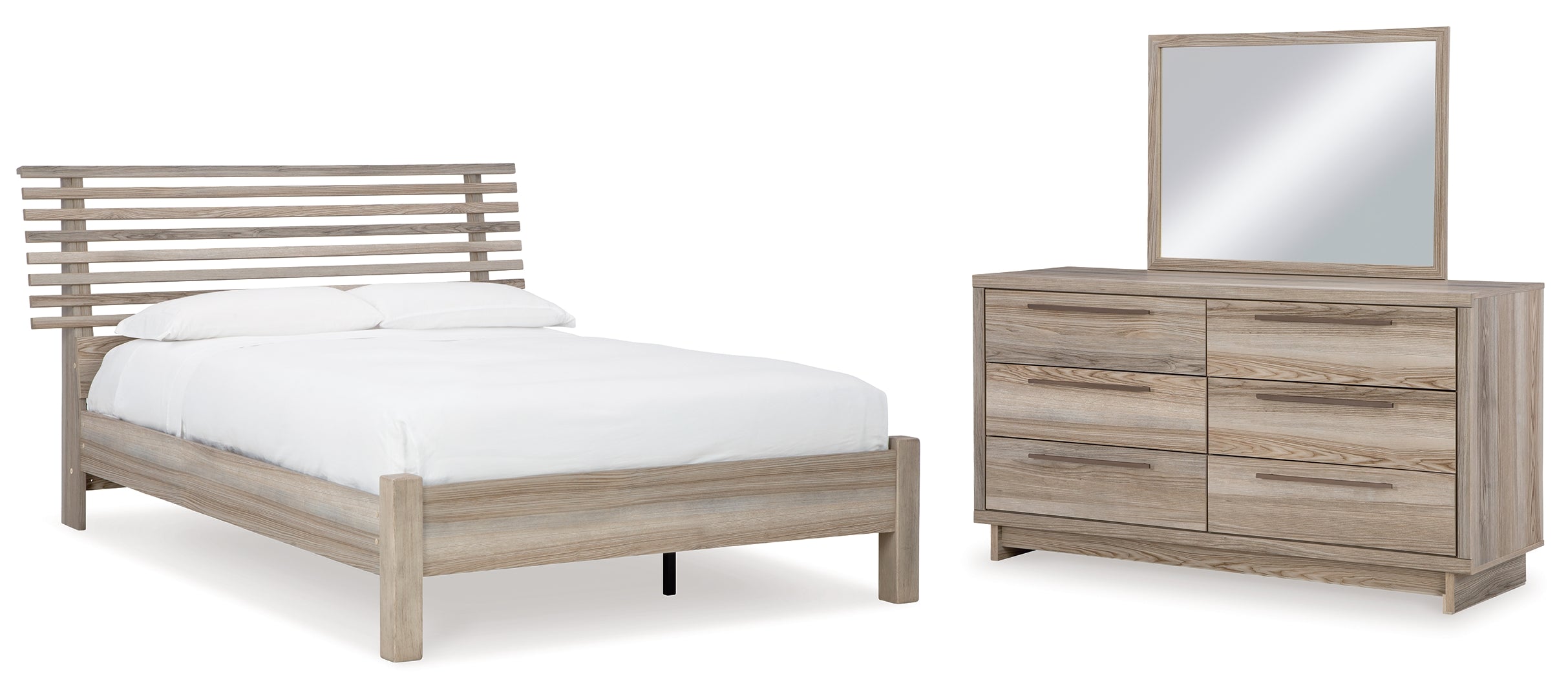 Hasbrick Queen Panel Bed with Mirrored Dresser II