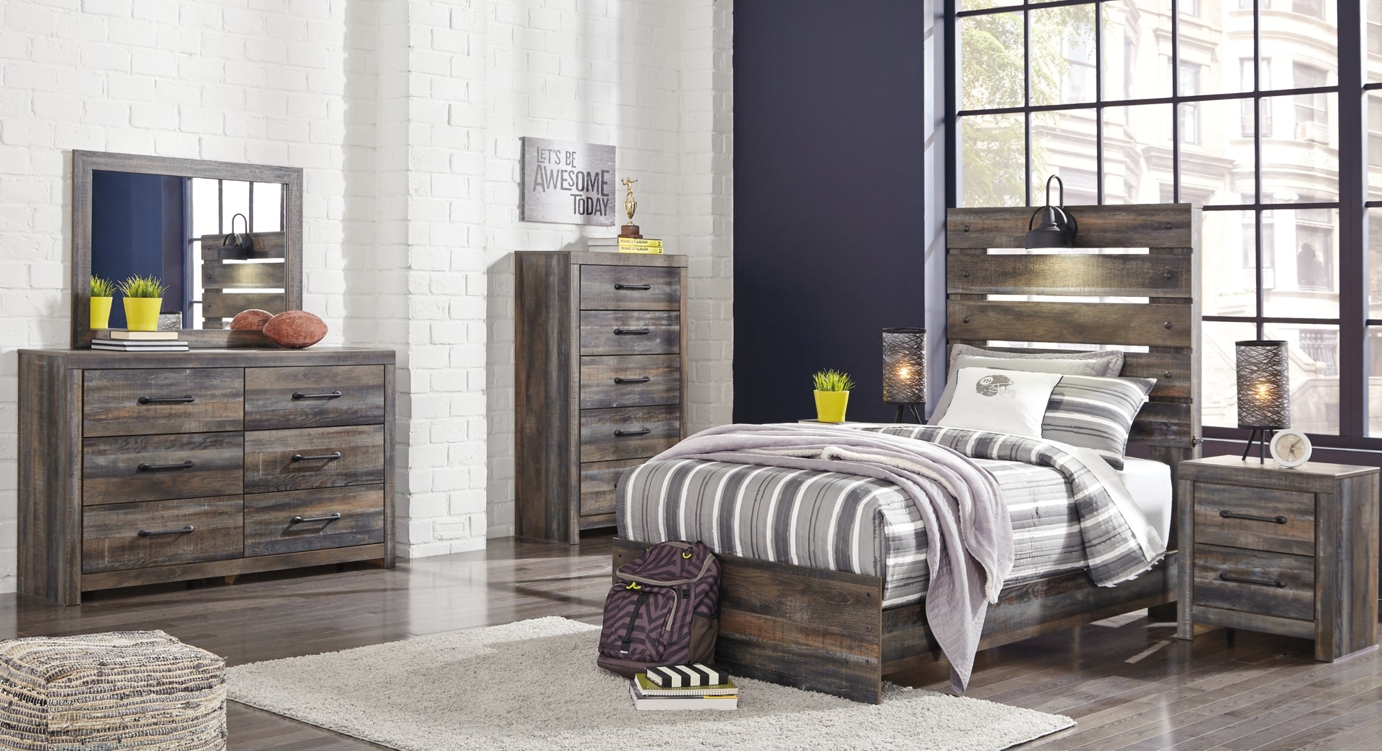 Drystan Twin Panel Bed with Dresser and Nightstand