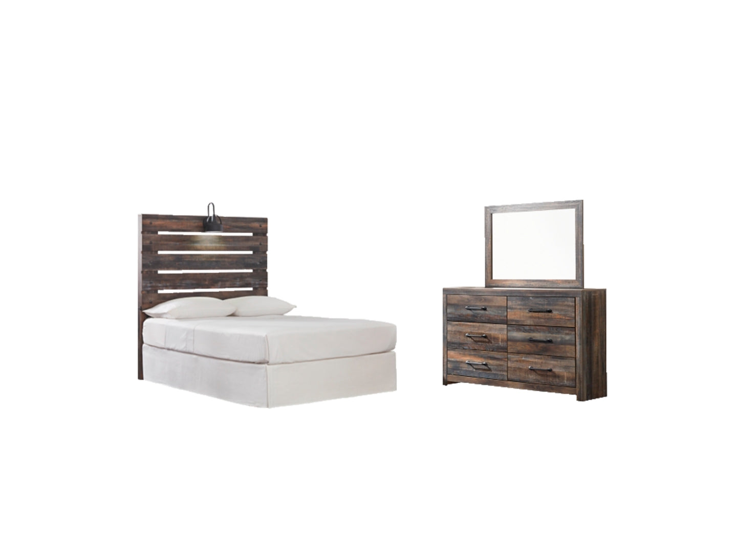 Drystan Twin Panel Headboard Bed with Mirrored Dresser