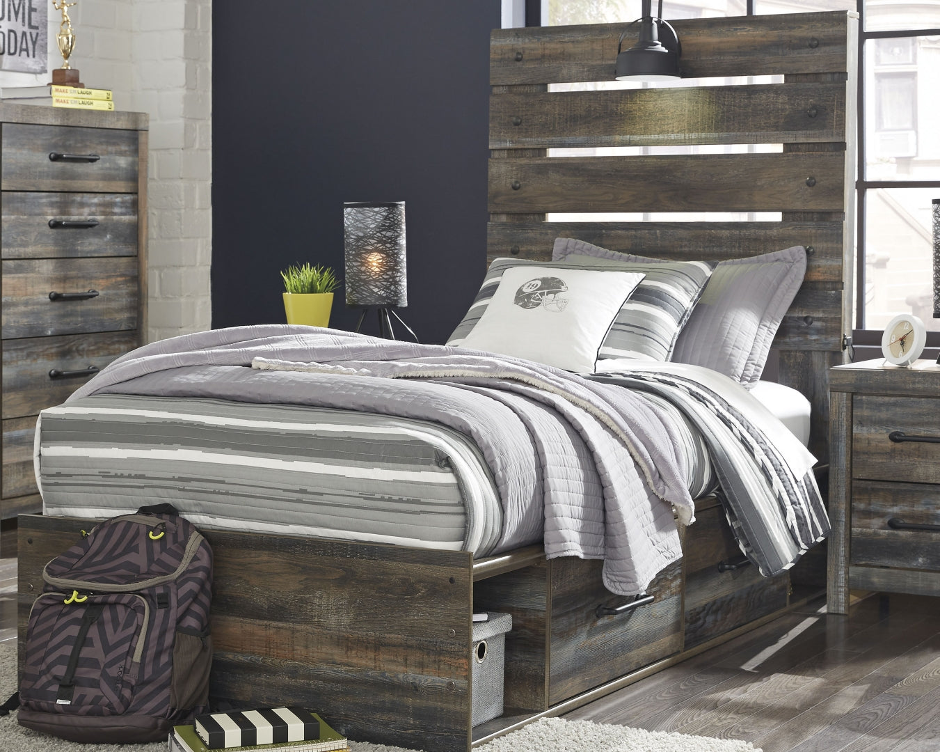 Drystan Twin Panel Bed with 4 Storage Drawers