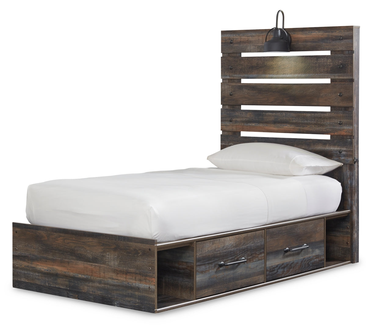 Drystan Twin Panel Bed with 2 Storage Drawers with Dresser