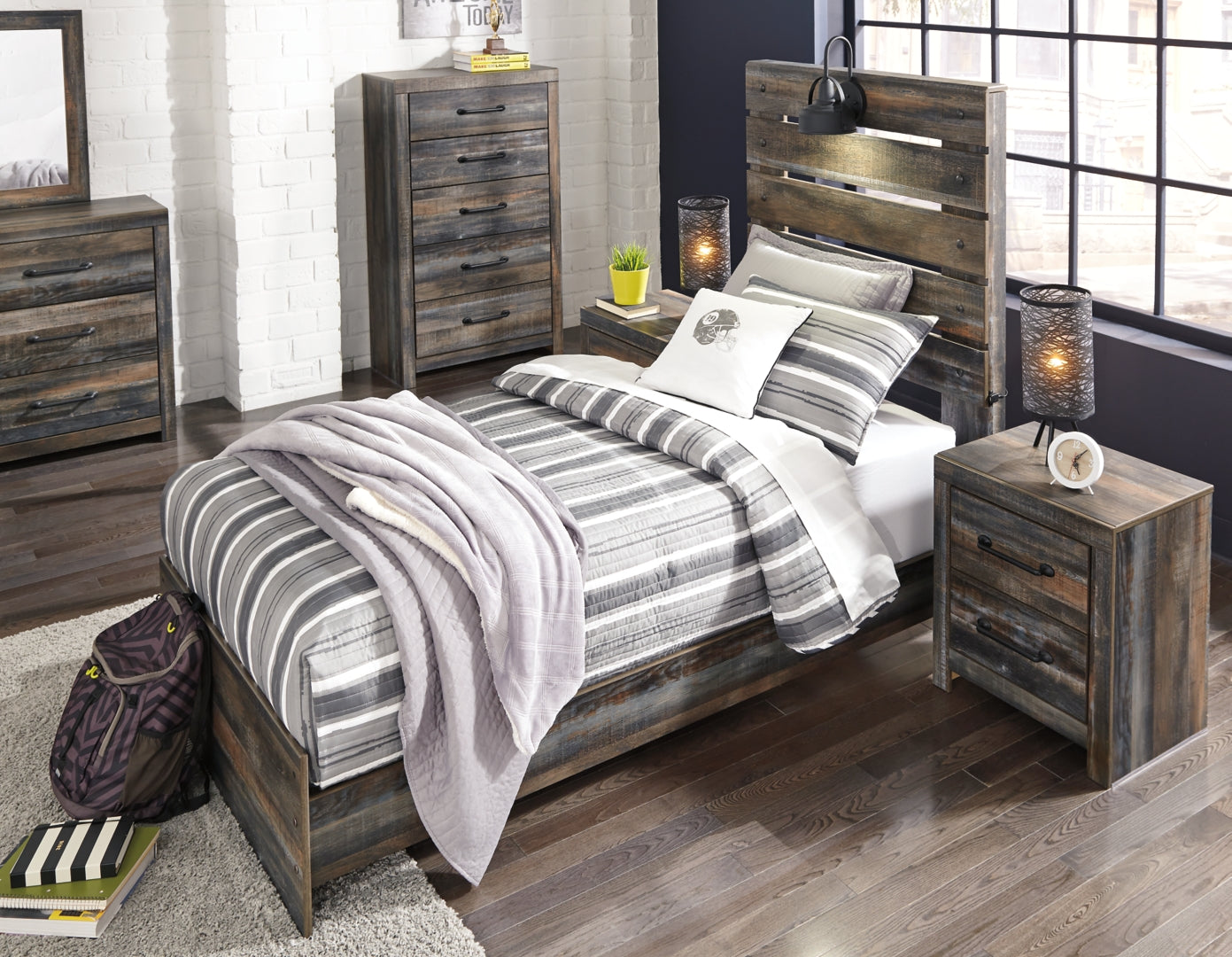 Drystan Twin Panel Bed with Dresser and Nightstand