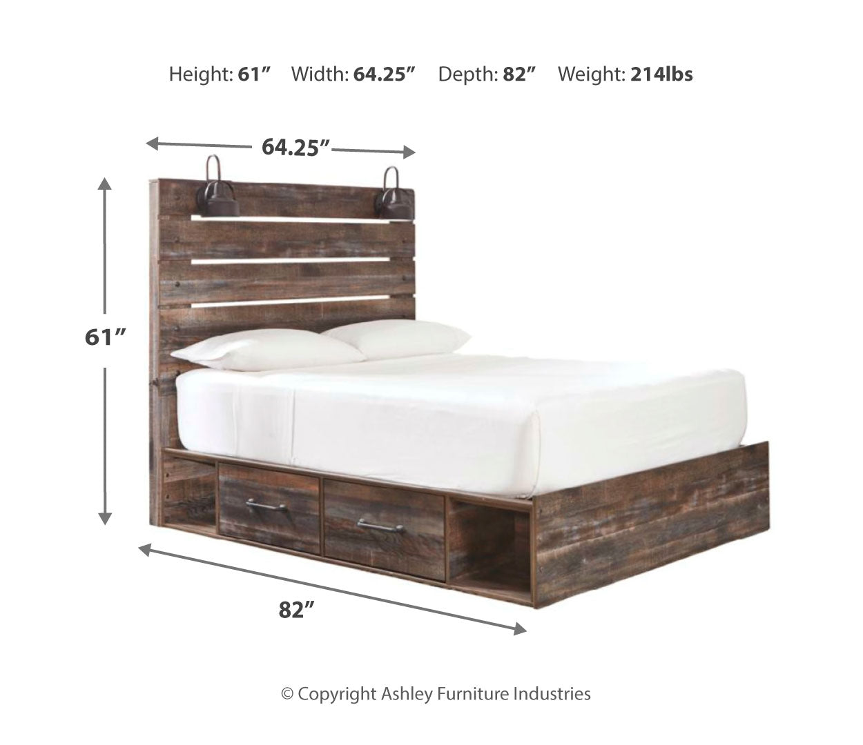 Drystan Queen Bookcase Bed with 4 Storage Drawers with Mirrored Dresser and Chest