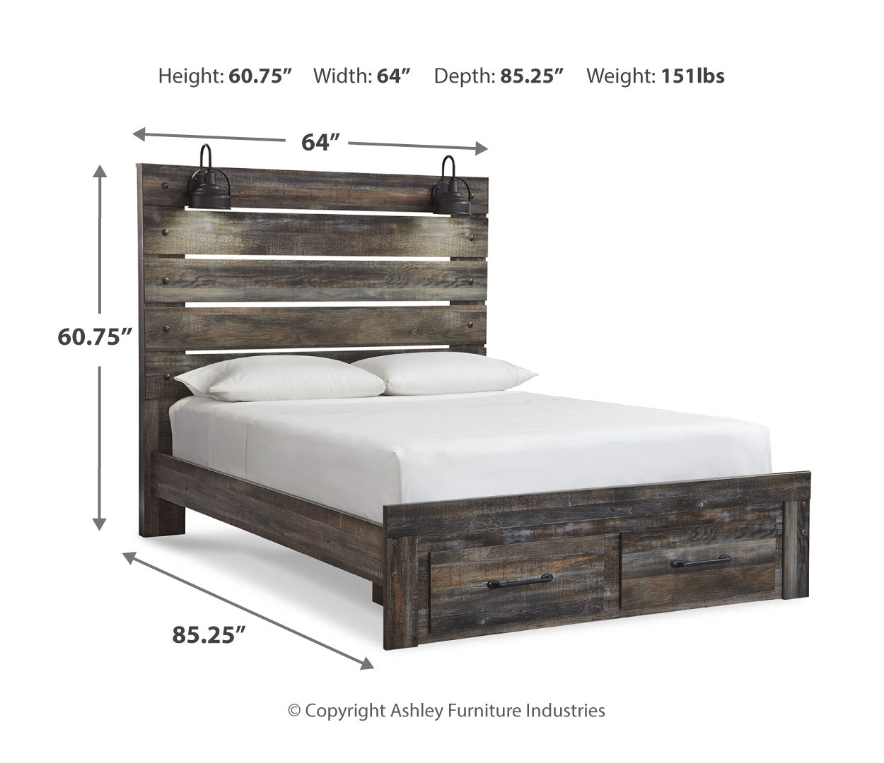 Drystan Queen Bookcase Bed with 4 Storage Drawers with Mirrored Dresser and Chest