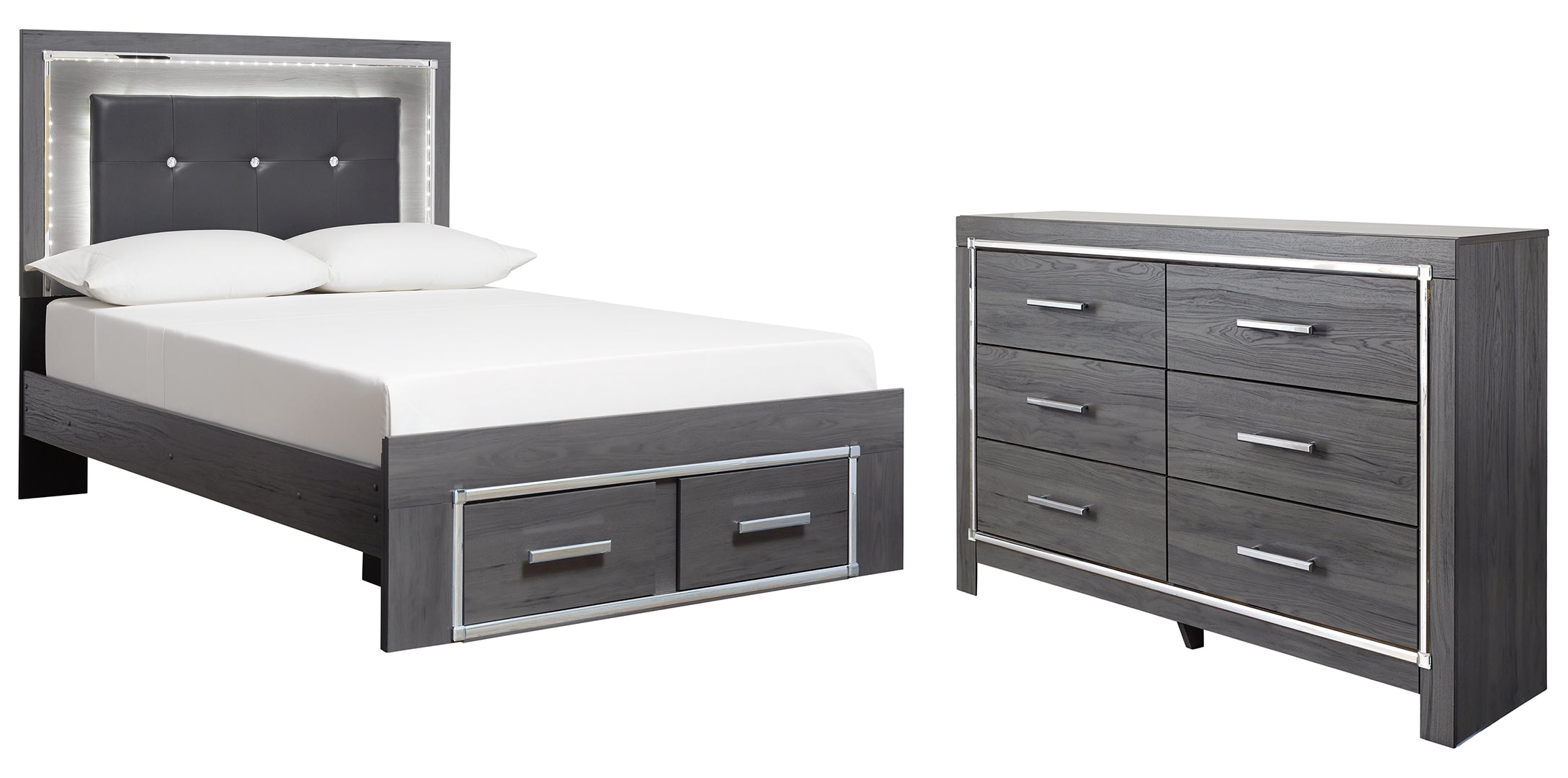 Lodanna Full Panel Bed with 2 Storage Drawers with Dresser