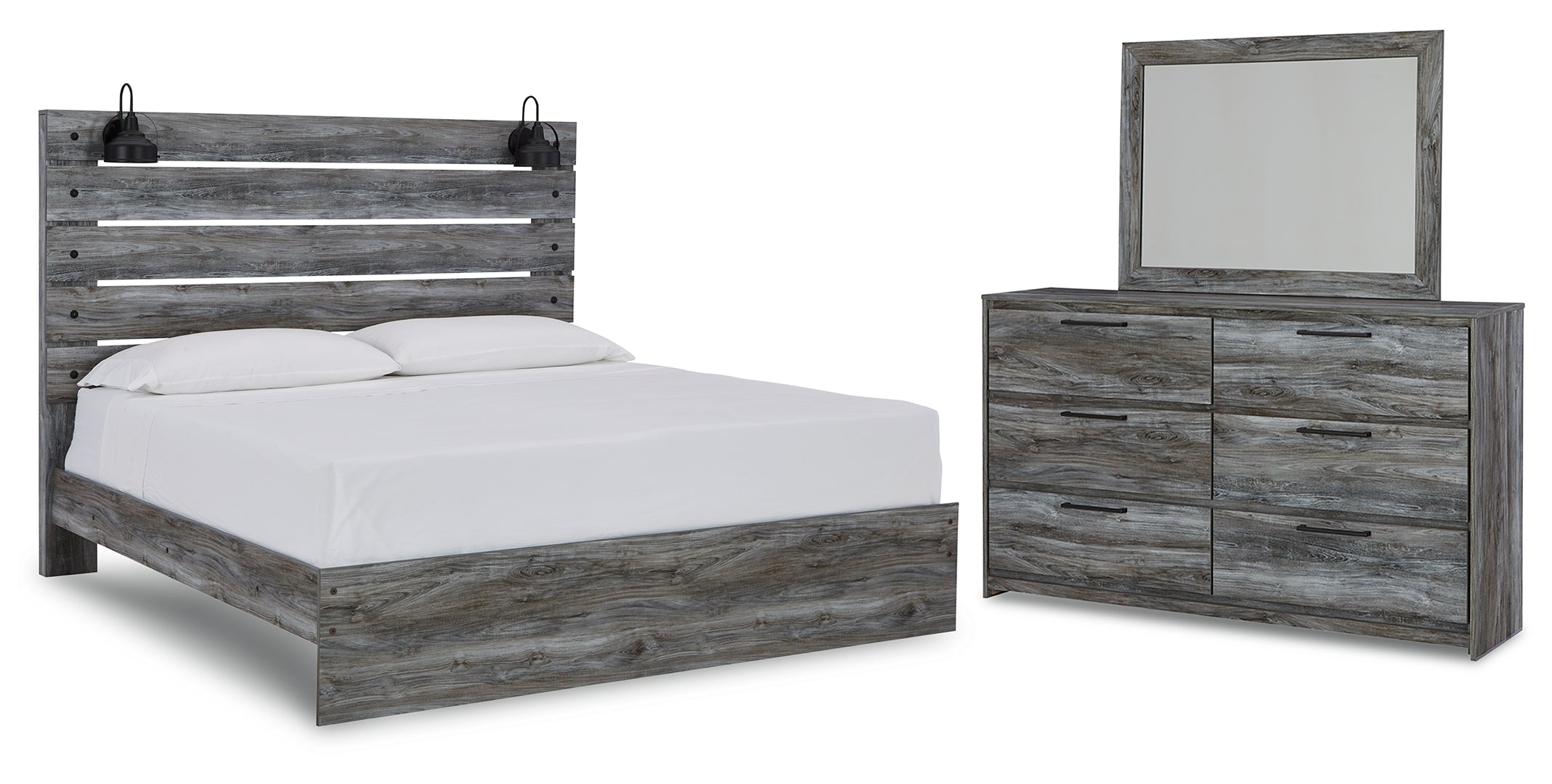 Baystorm King Panel Bed with Mirrored Dresser