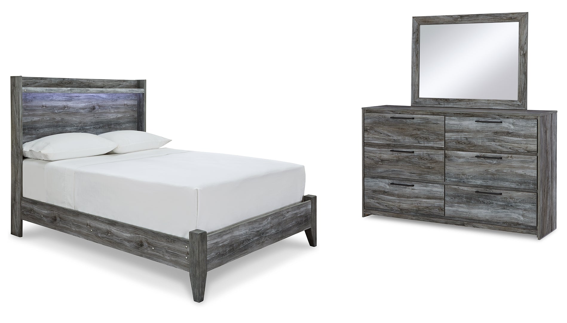 Baystorm Full Panel Bed with Mirrored Dresser