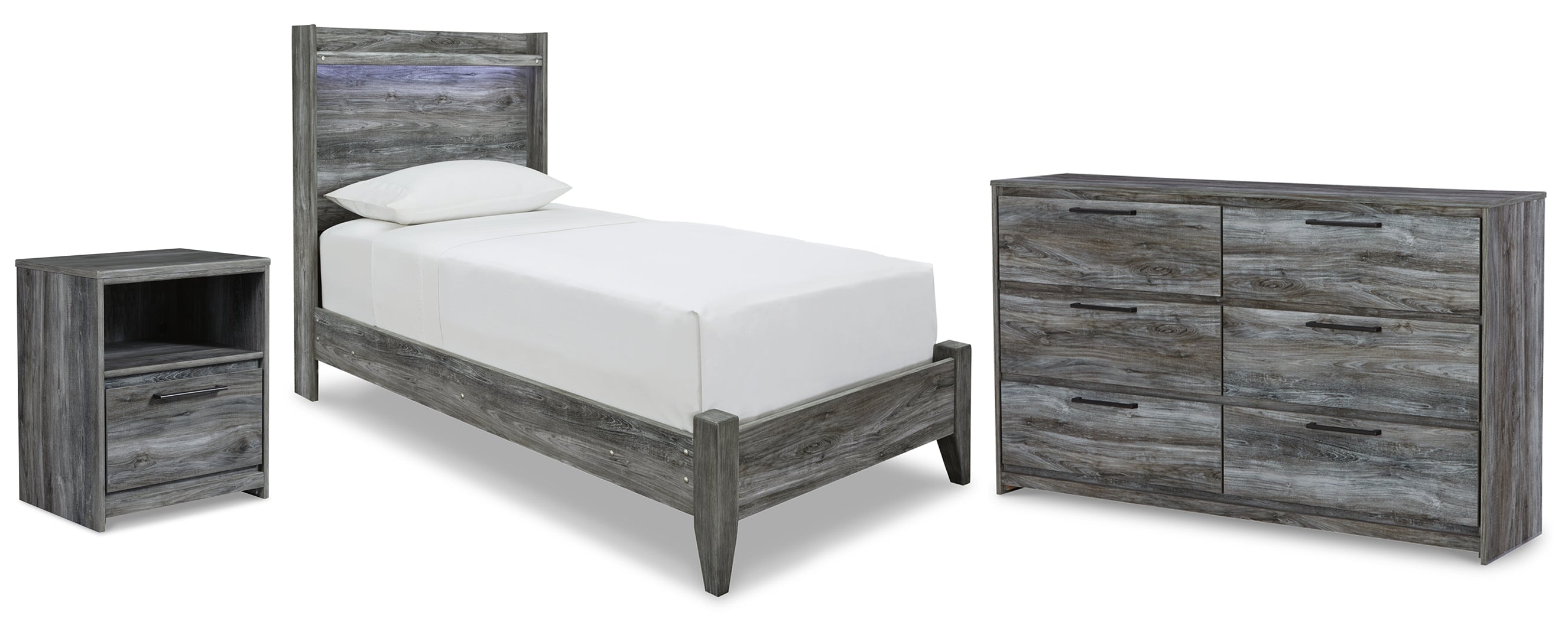 Baystorm Twin Panel Bed with Dresser and Nightstand