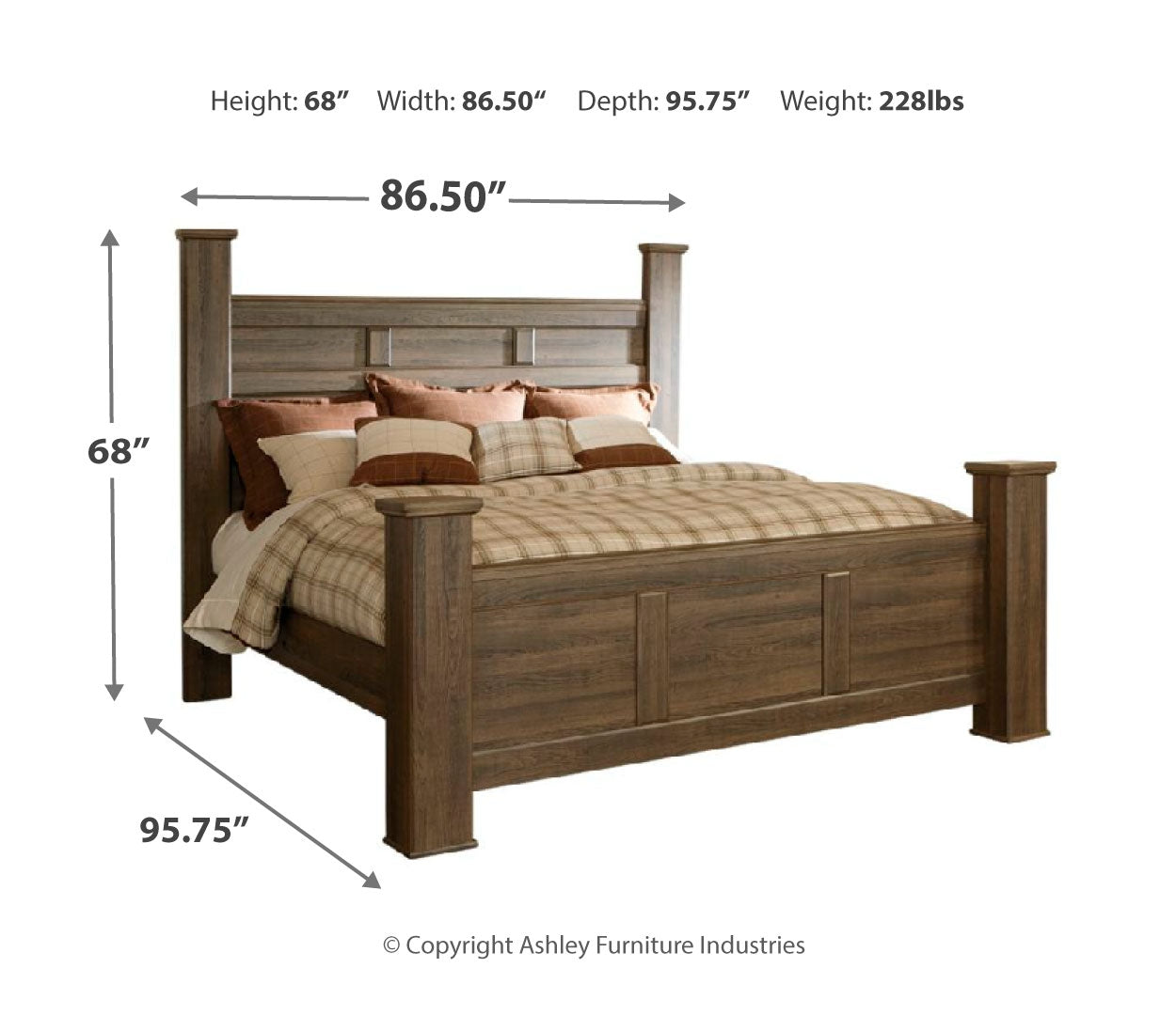 Juararo California King Poster Bed with Mirrored Dresser, Chest and 2 Nightstands