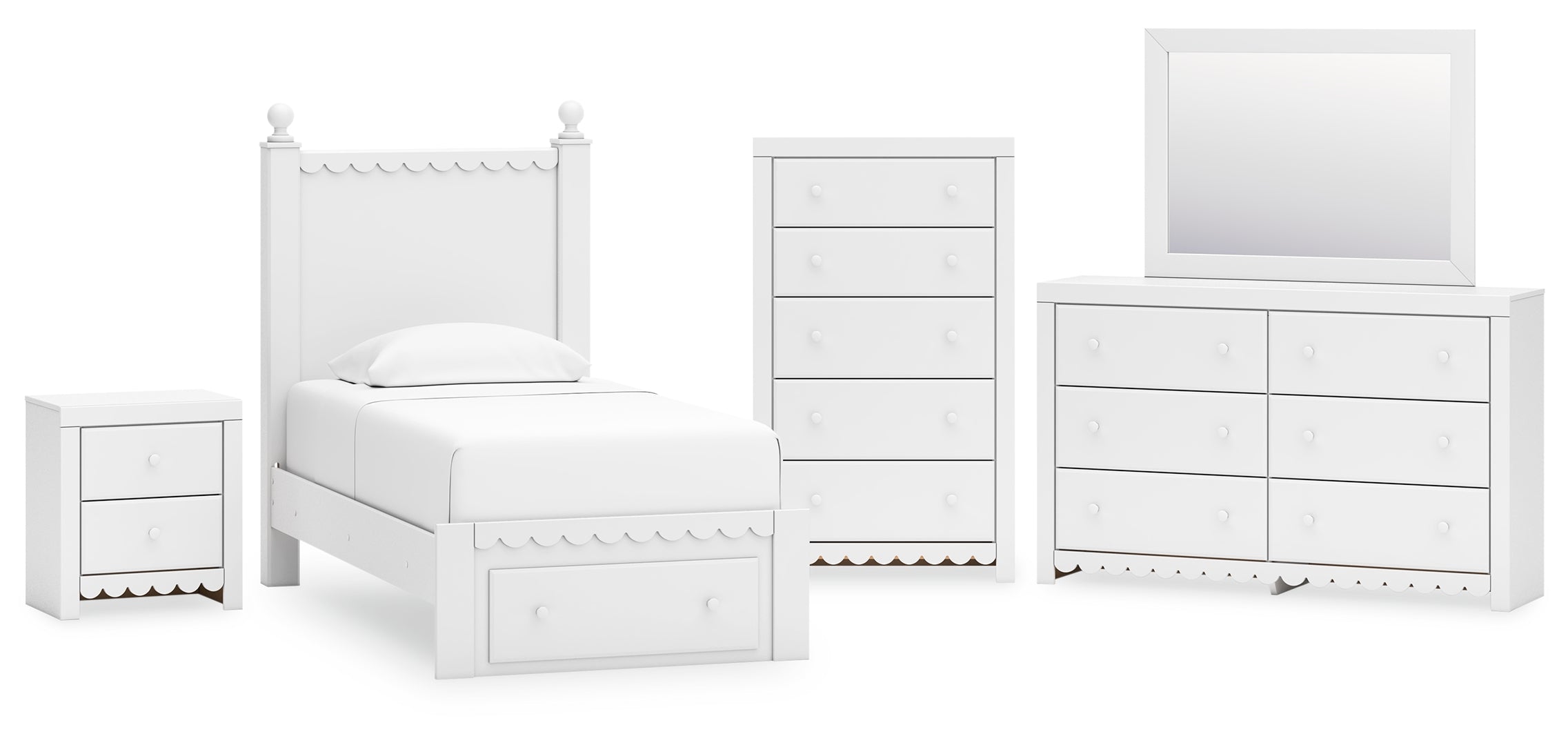 Mollviney Twin Panel Storage Bed with Mirrored Dresser, Chest and Nightstand