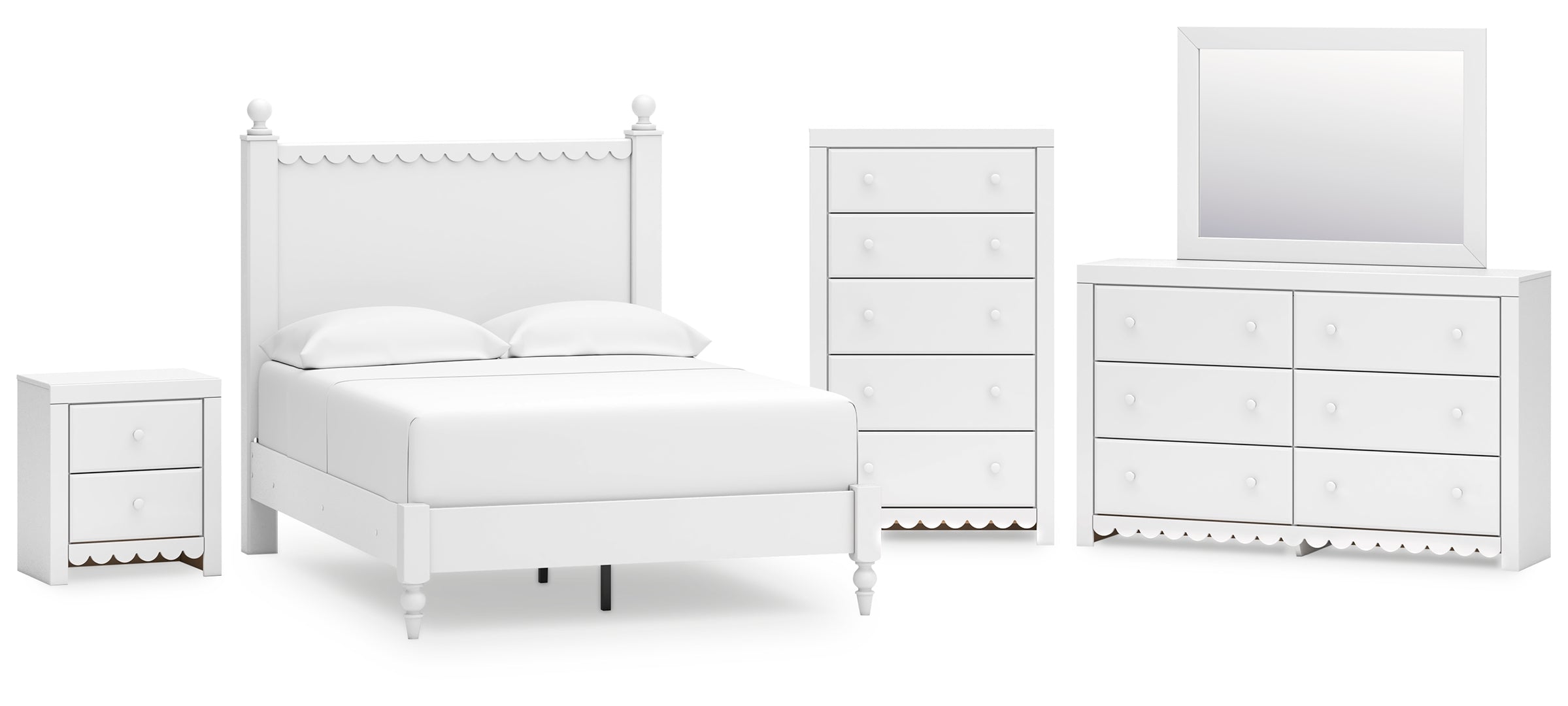 Mollviney Full Panel Bed with Mirrored Dresser, Chest and Nightstand