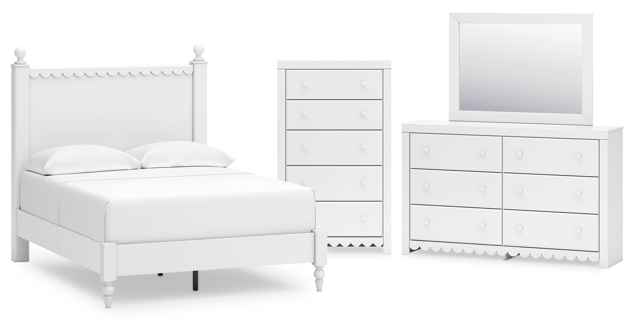 Mollviney Full Panel Bed with Mirrored Dresser and Chest