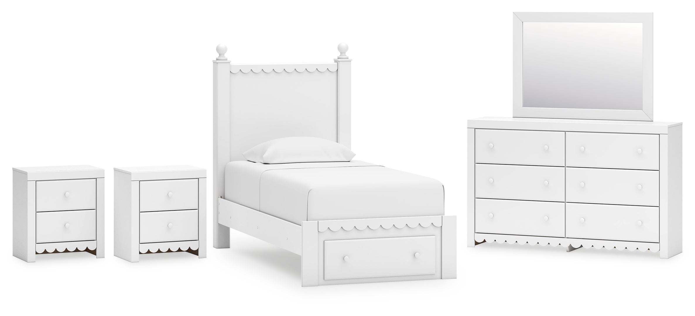 Mollviney Twin Panel Storage Bed with Mirrored Dresser and 2 Nightstands