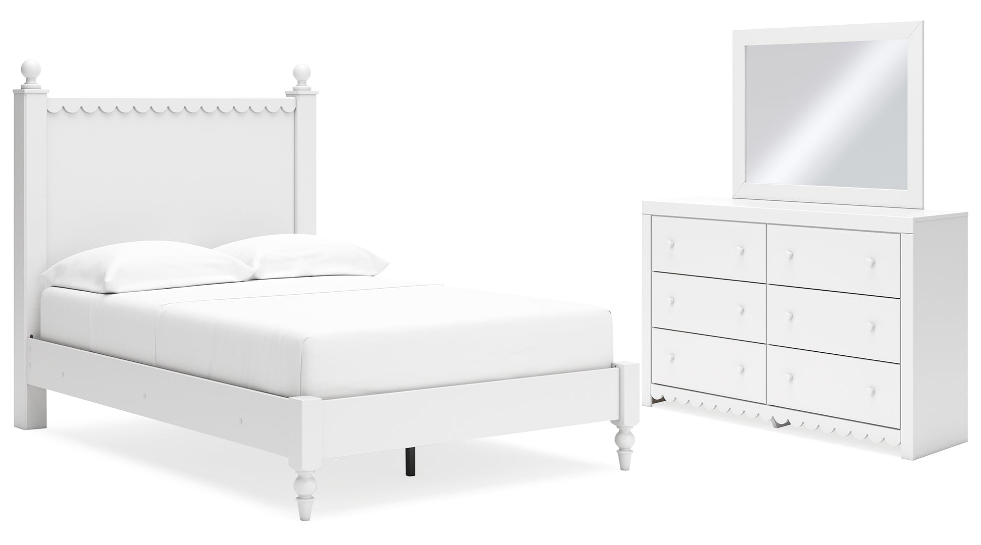 Mollviney Full Panel Bed with Mirrored Dresser