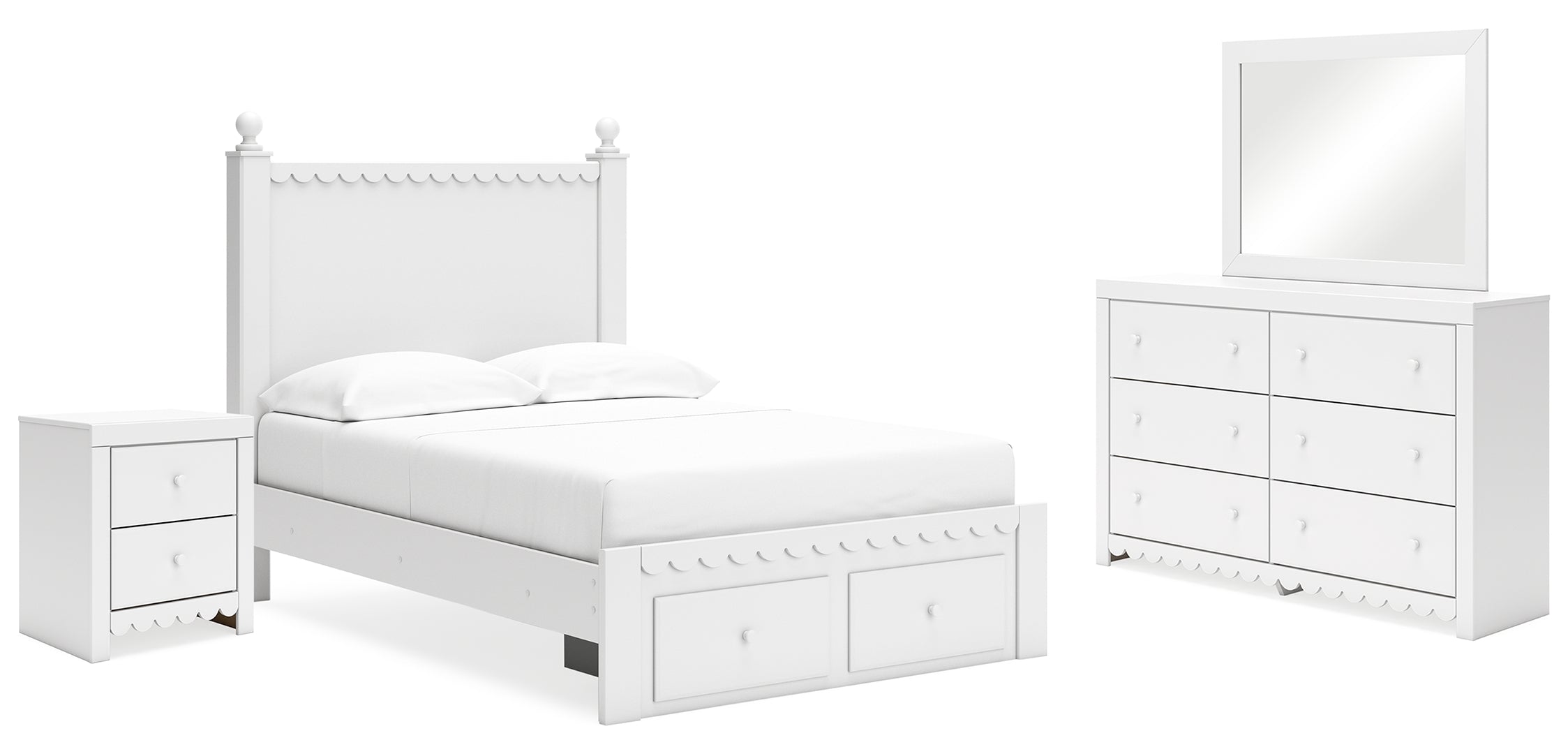 Mollviney Full Panel Storage Bed with Mirrored Dresser and Nightstand