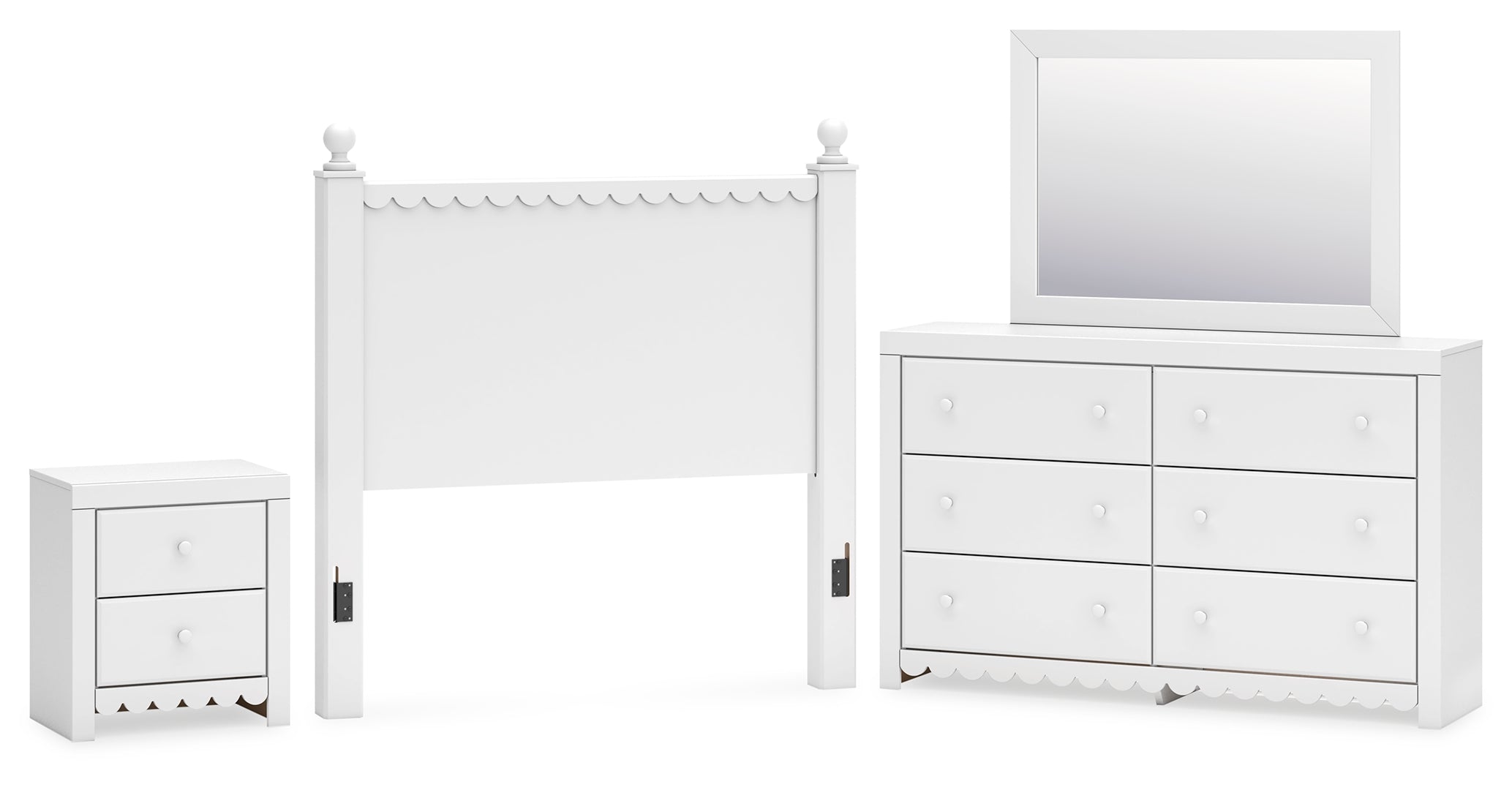 Mollviney Full Panel Headboard with Mirrored Dresser and Nightstand