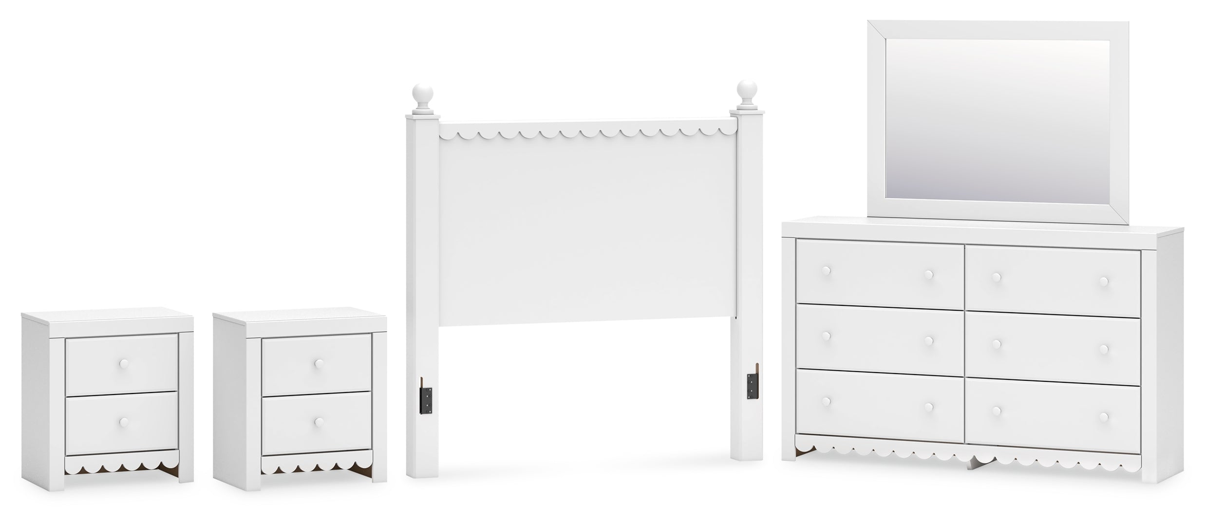 Mollviney Full Panel Headboard with Mirrored Dresser and 2 Nightstands