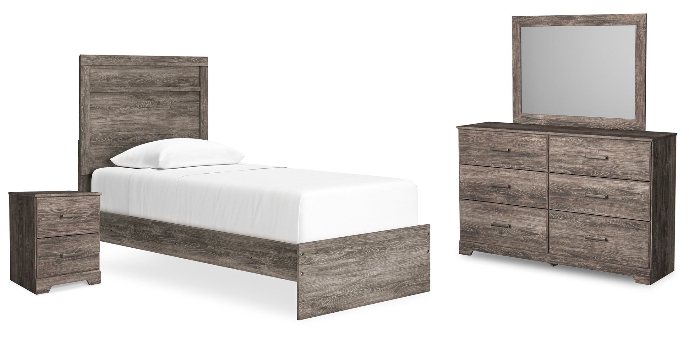 Ralinksi Twin Panel Bed with Mirrored Dresser and Nightstand