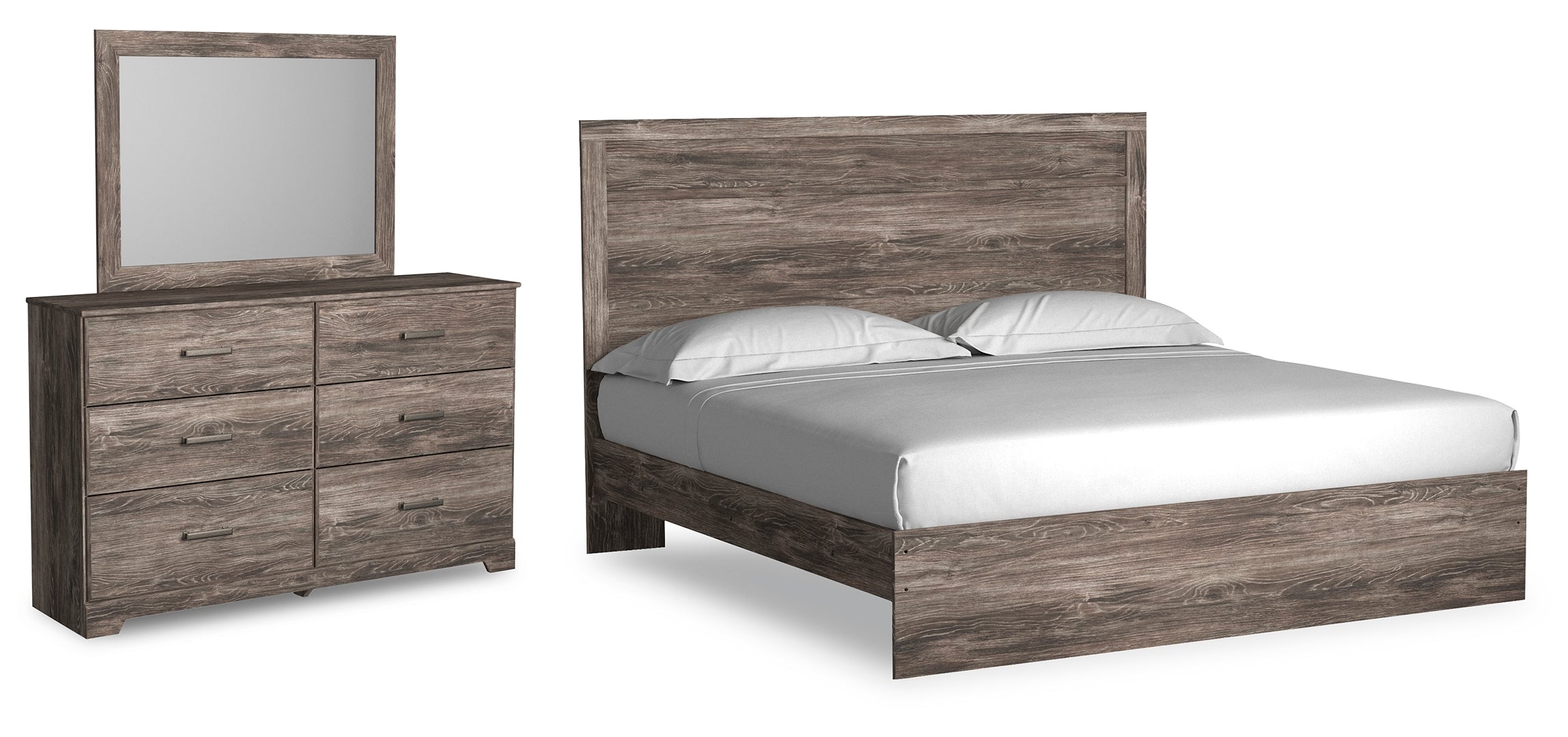 Ralinksi King Panel Bed with Mirrored Dresser