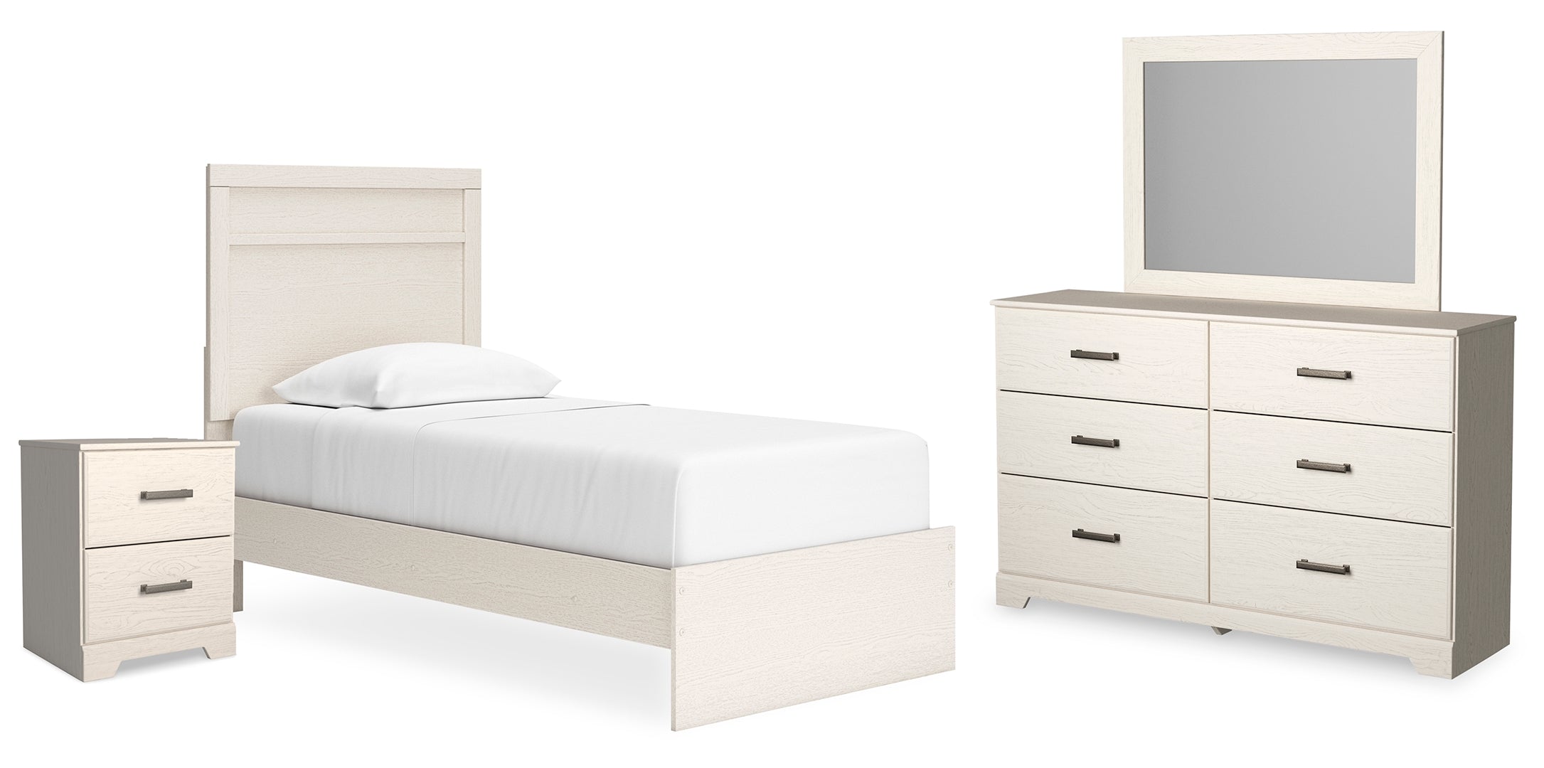 Stelsie Twin Panel Bed with Mirrored Dresser and Nightstand