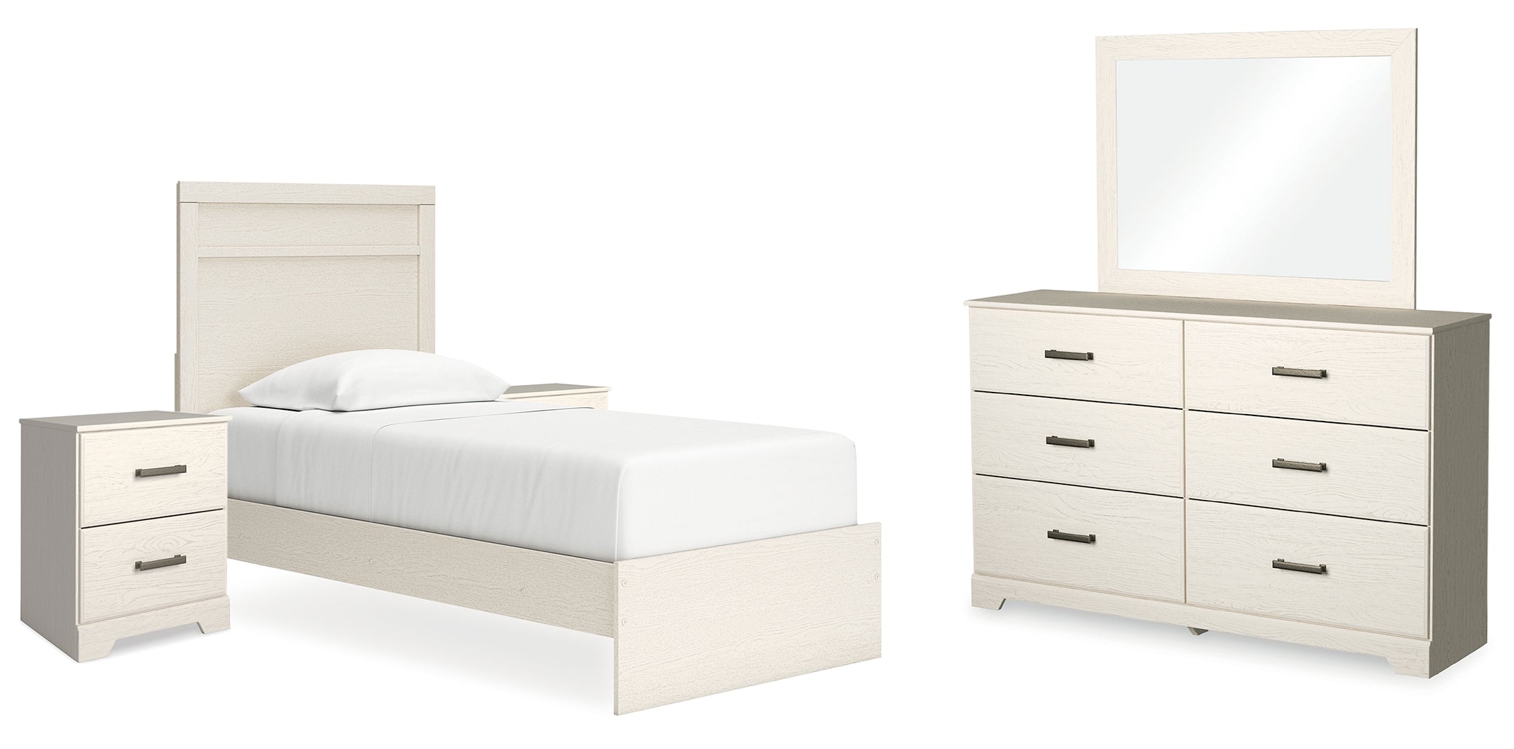 Stelsie Twin Panel Bed with Mirrored Dresser and 2 Nightstands