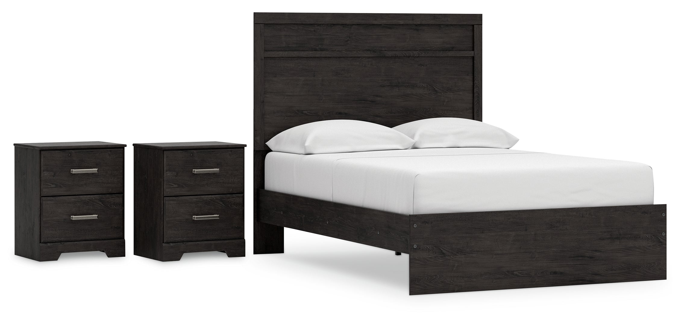 Belachime Full Panel Bed with 2 Nightstands