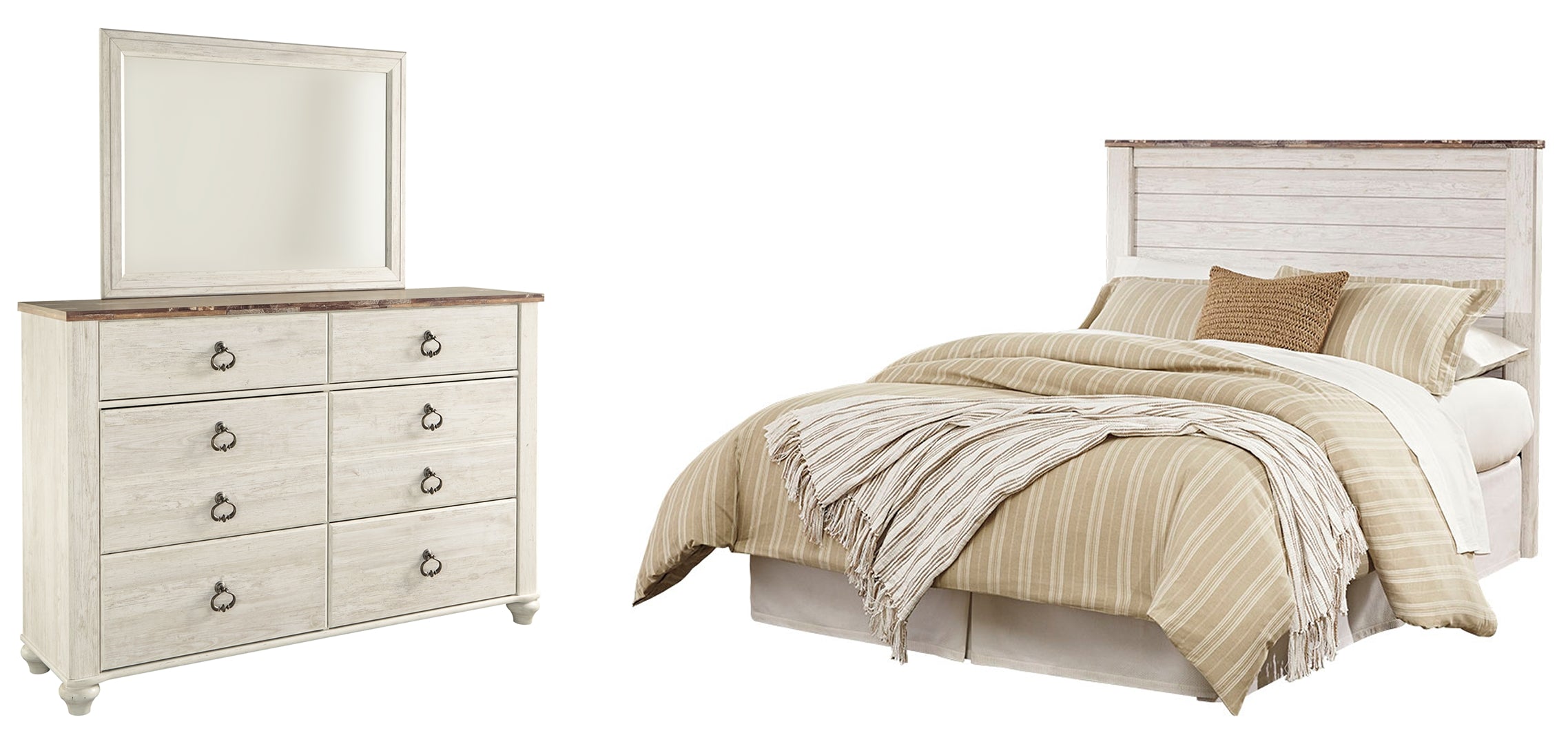 Willowton Queen/Full Panel Headboard Bed with Mirrored Dresser