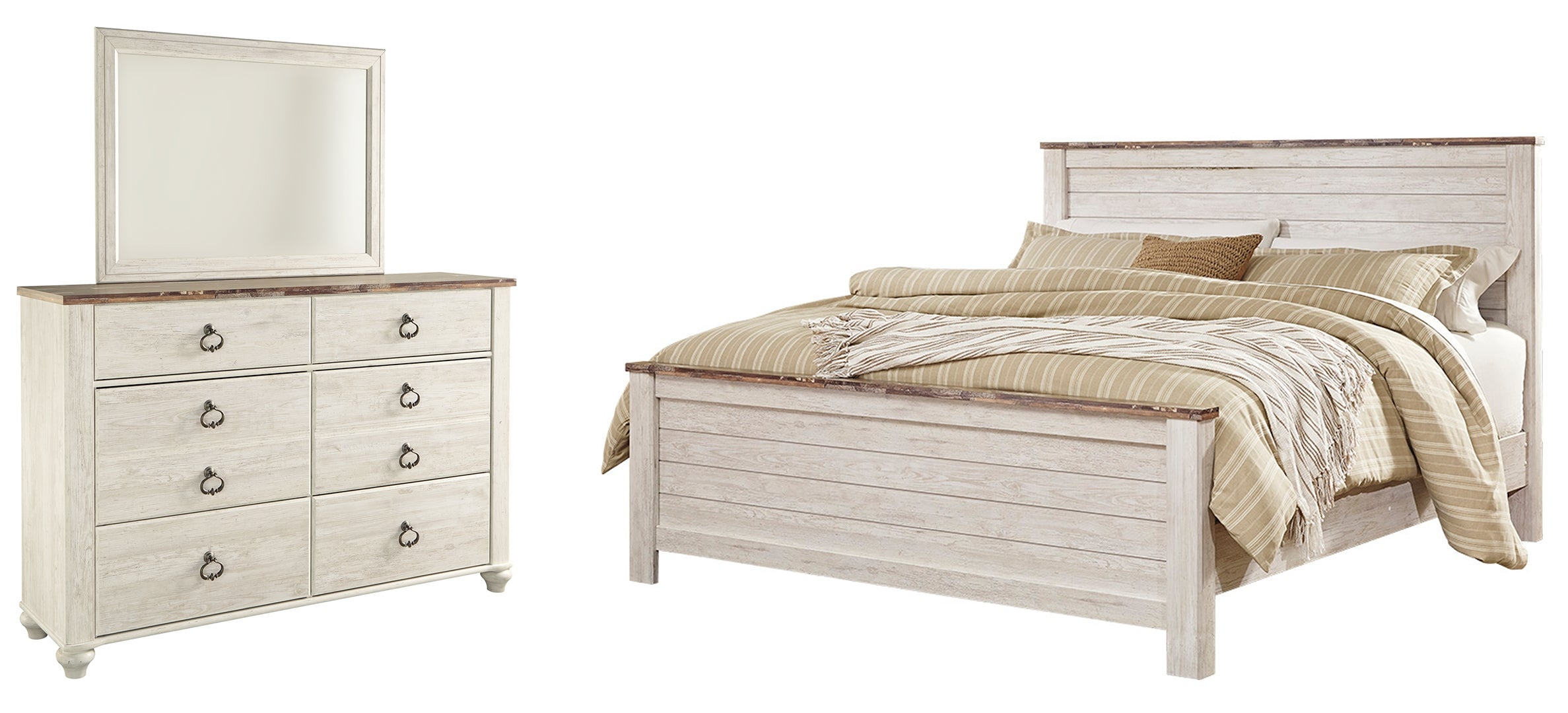 Willowton California King Panel Bed with Mirrored Dresser