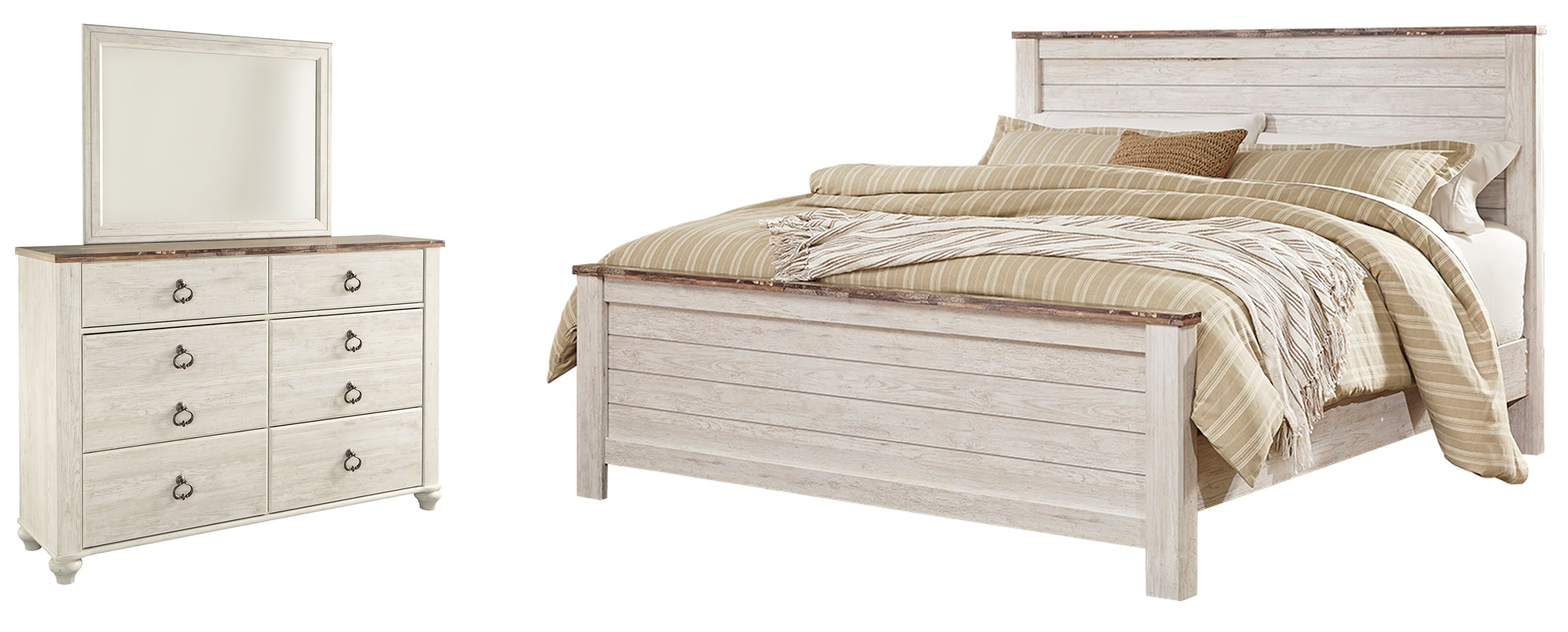 Willowton King Panel Bed with Mirrored Dresser