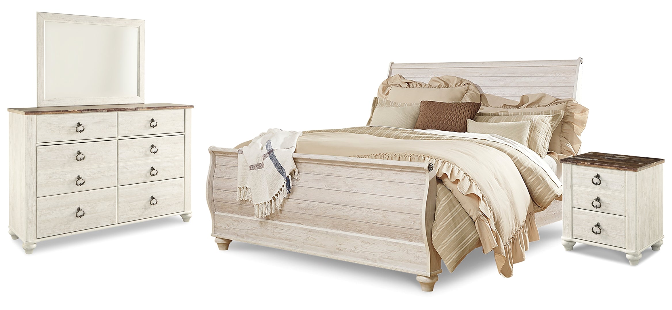 Willowton King Sleigh Bed with Mirrored Dresser and Nightstand