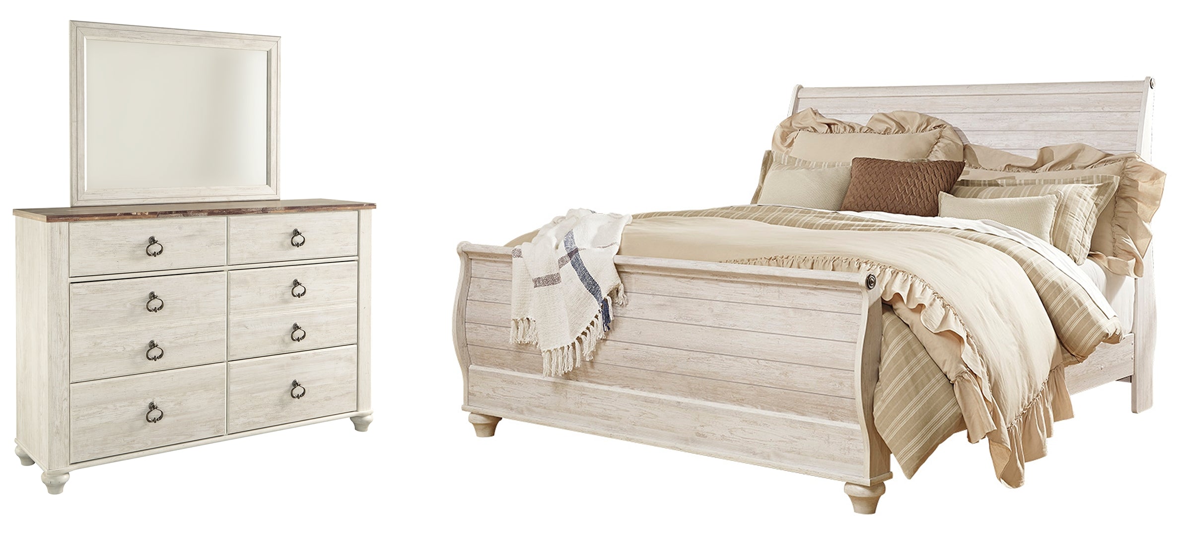 Willowton King Sleigh Bed with Mirrored Dresser