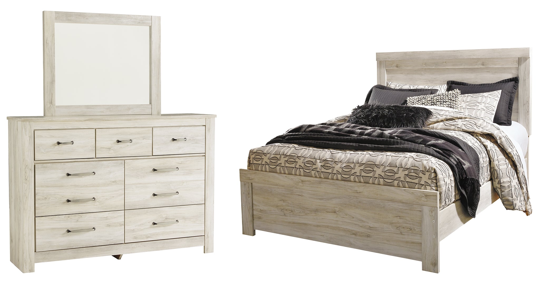 Bellaby Queen Panel Bed with Mirrored Dresser