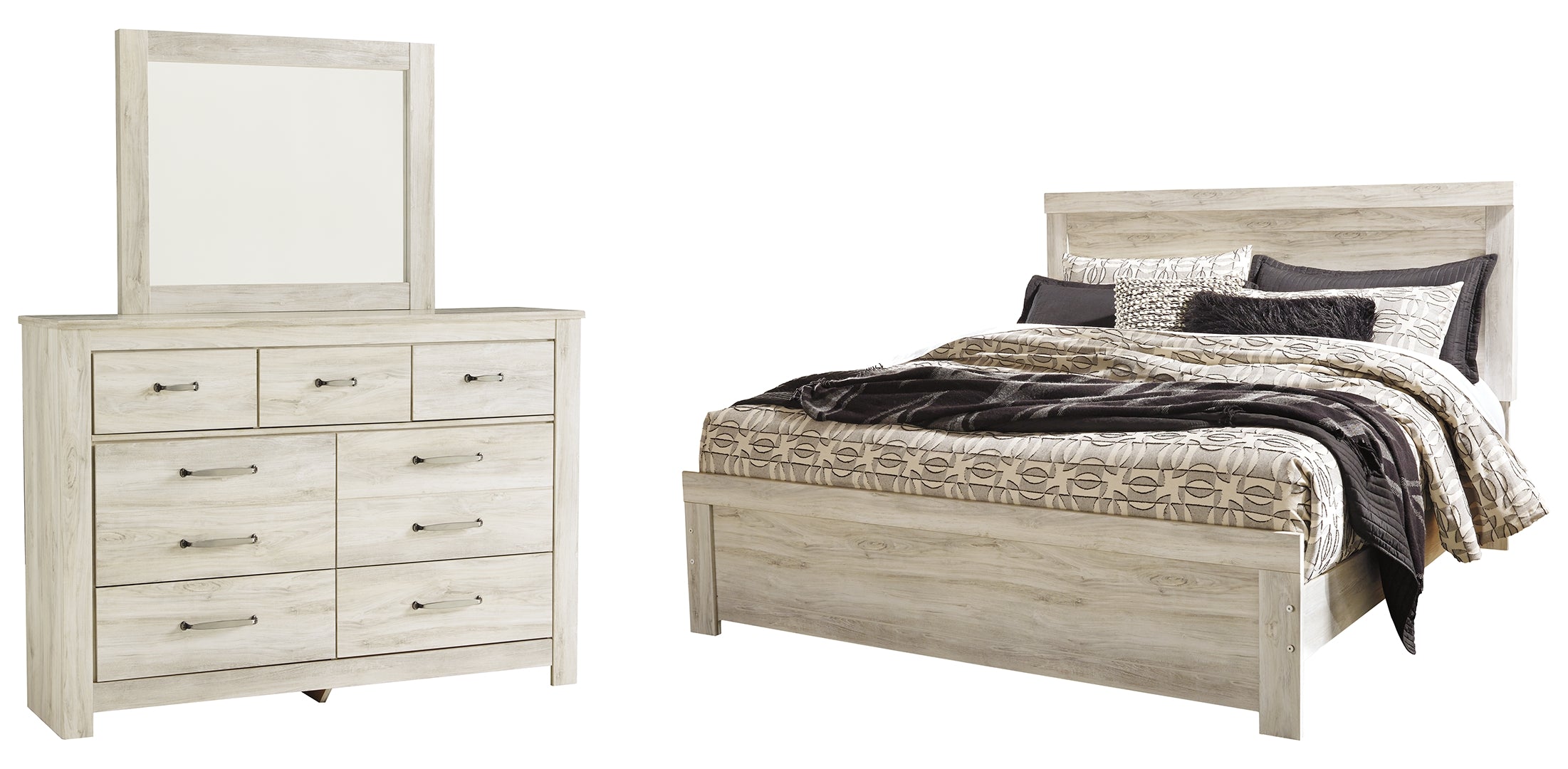 Bellaby King Panel Bed with Mirrored Dresser