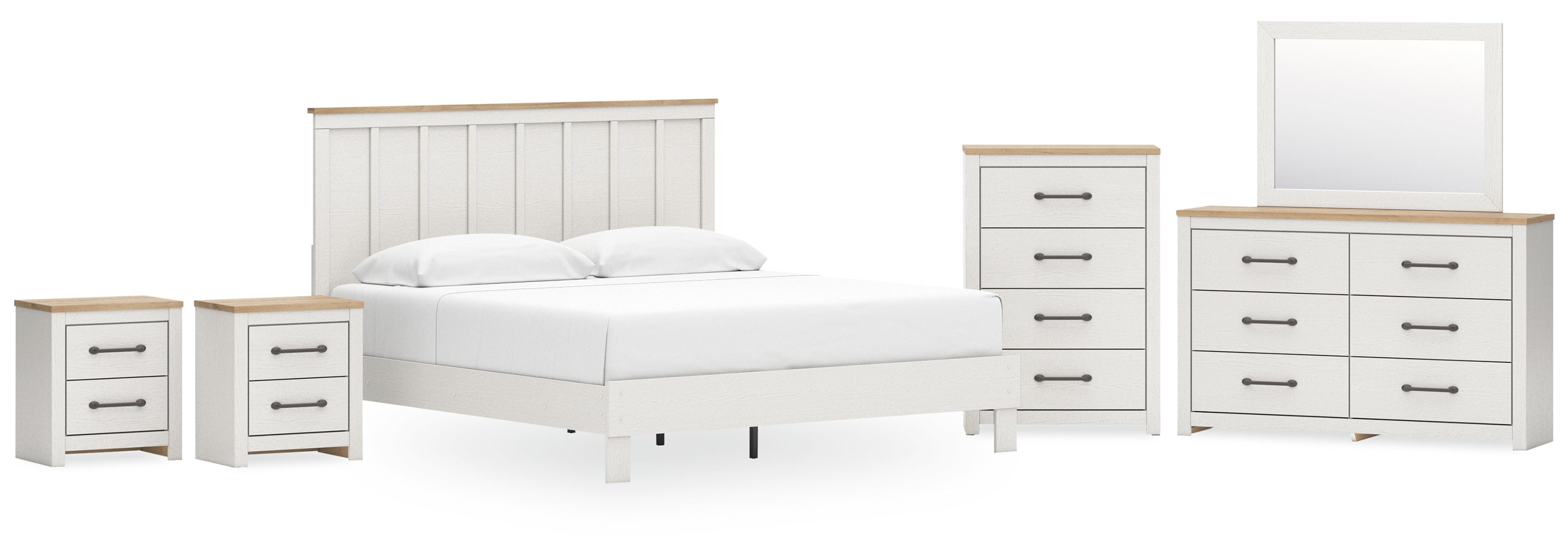 Linnocreek King Panel Bed with Mirrored Dresser, Chest and 2 Nightstands