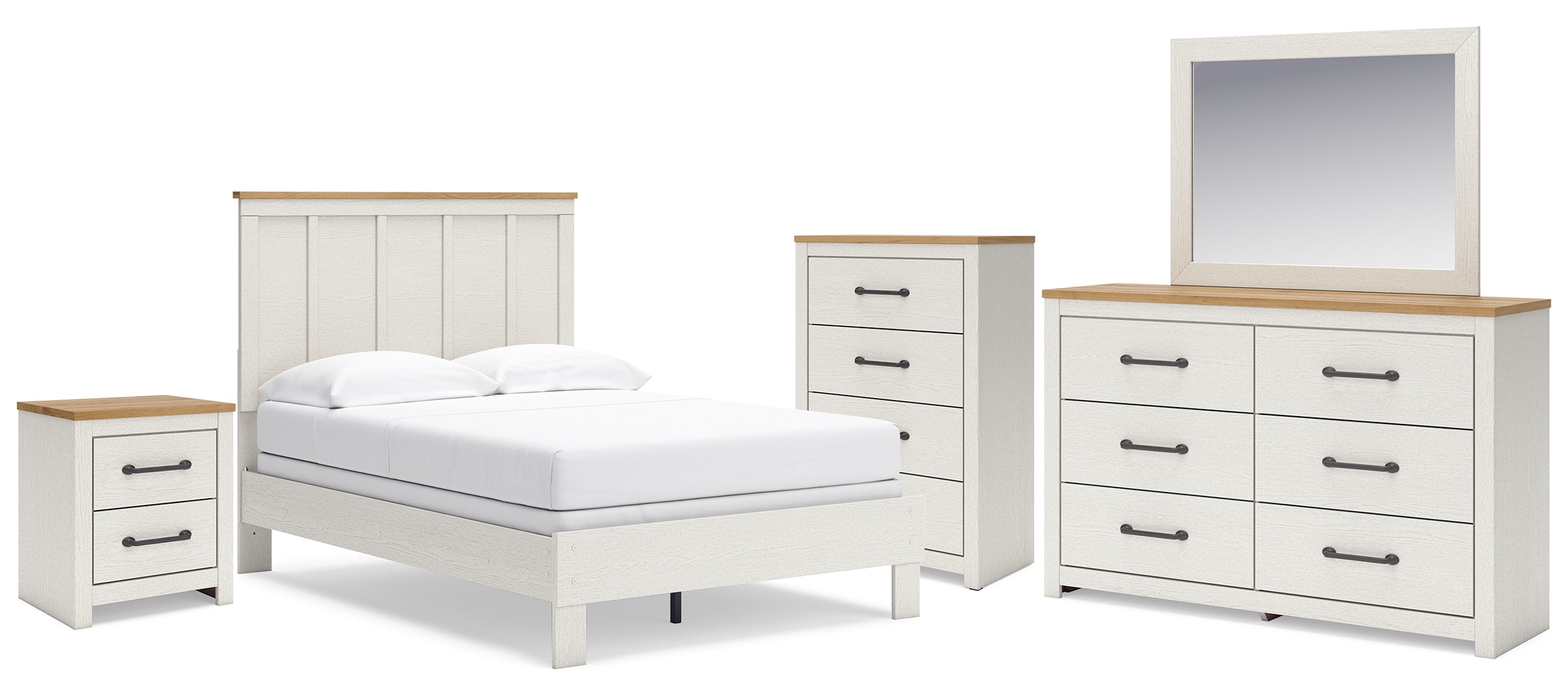 Linnocreek Full Panel Bed with Mirrored Dresser, Chest and Nightstand