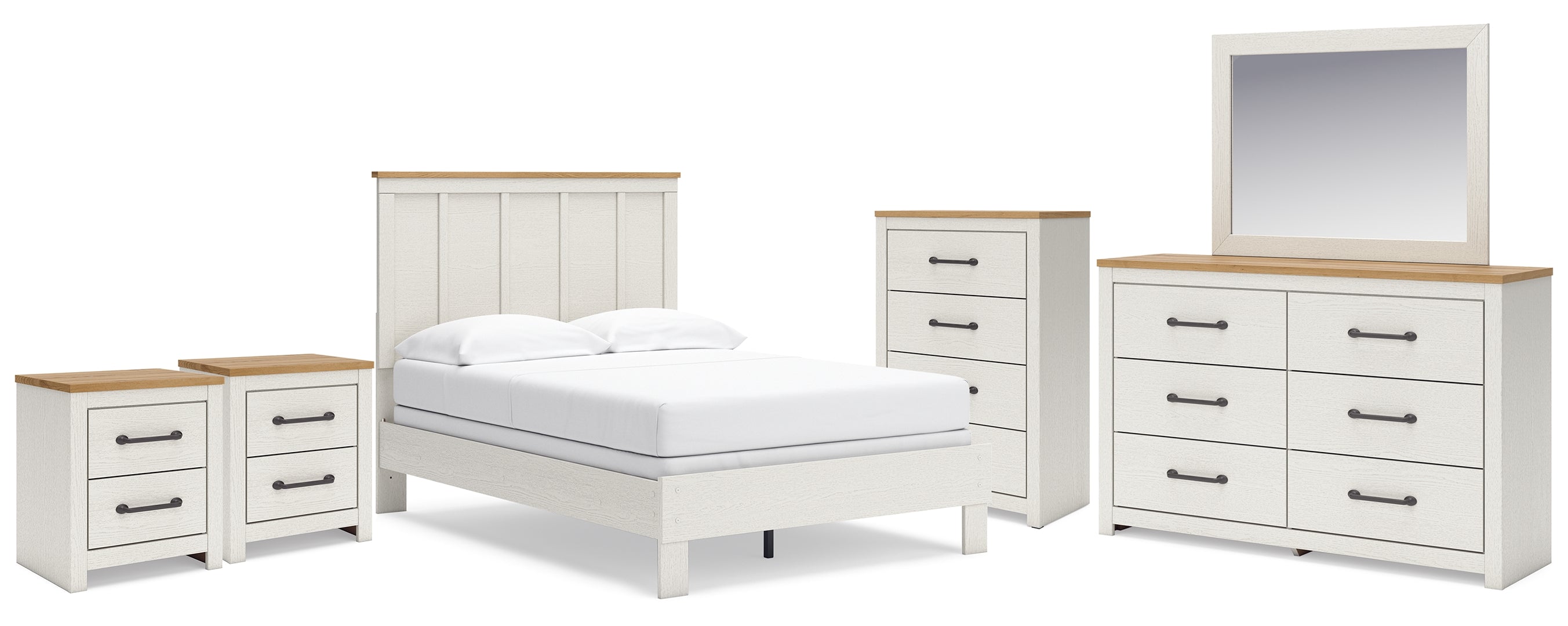 Linnocreek Full Panel Bed with Mirrored Dresser, Chest and 2 Nightstands