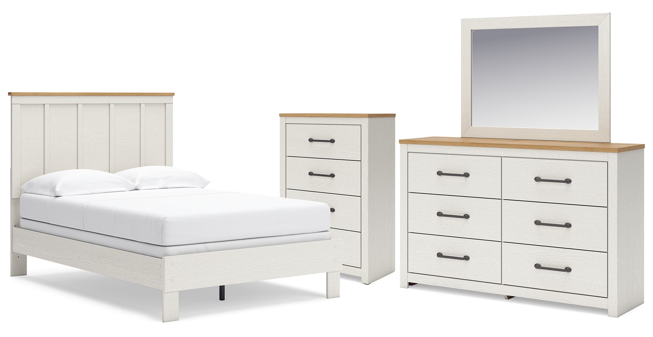 Linnocreek Full Panel Bed with Mirrored Dresser and Chest