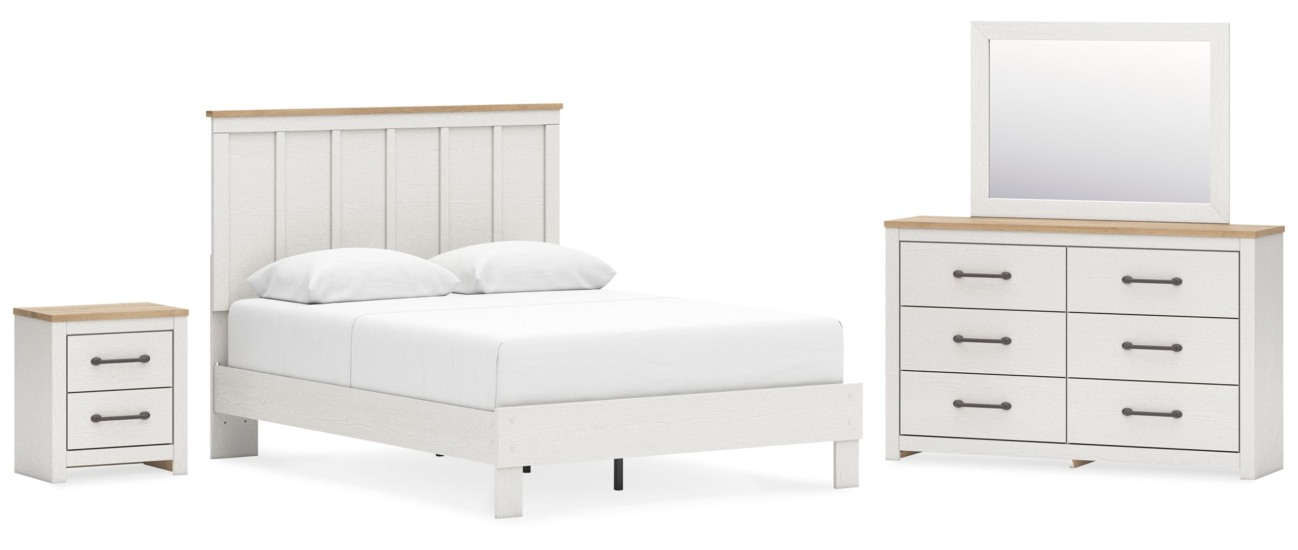 Linnocreek Queen Panel Bed with Mirrored Dresser and Nightstand