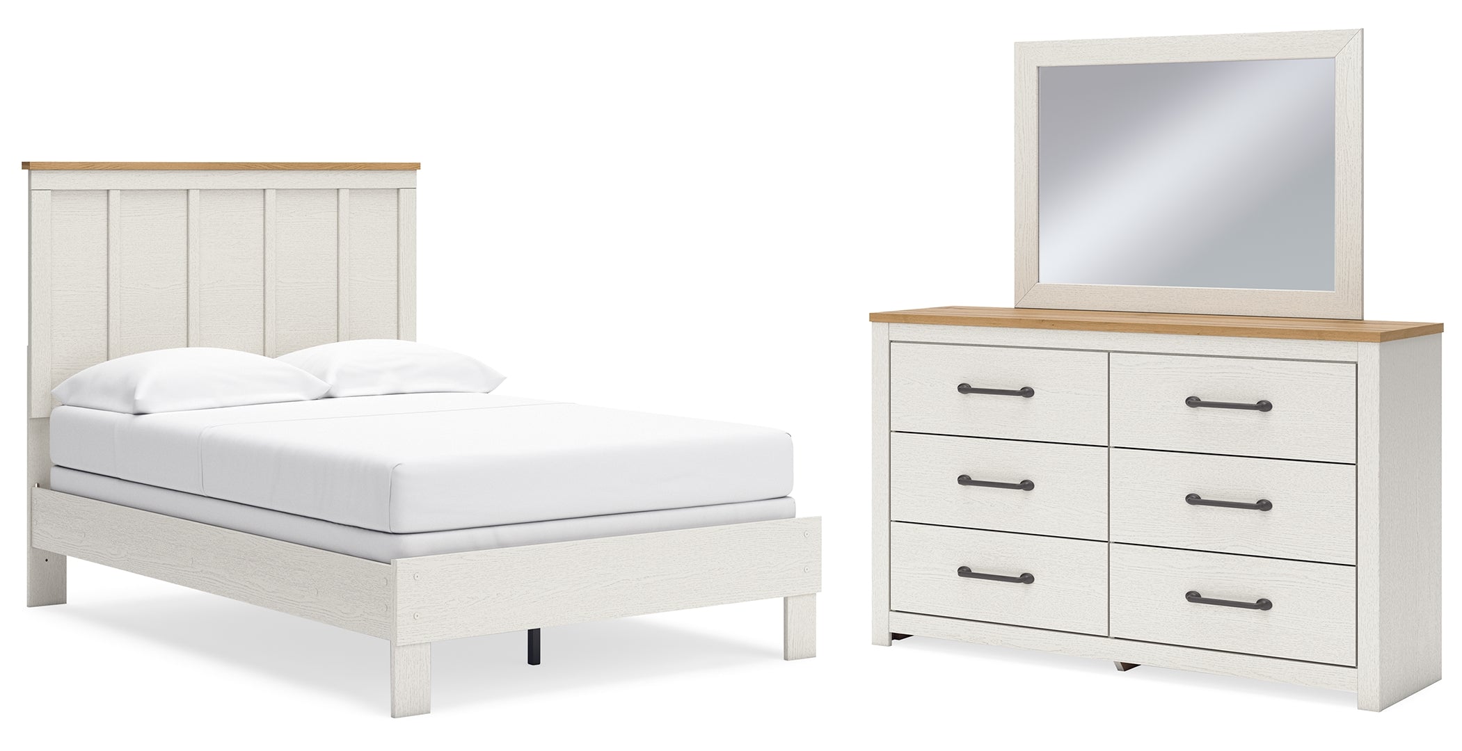 Linnocreek Full Panel Bed with Mirrored Dresser