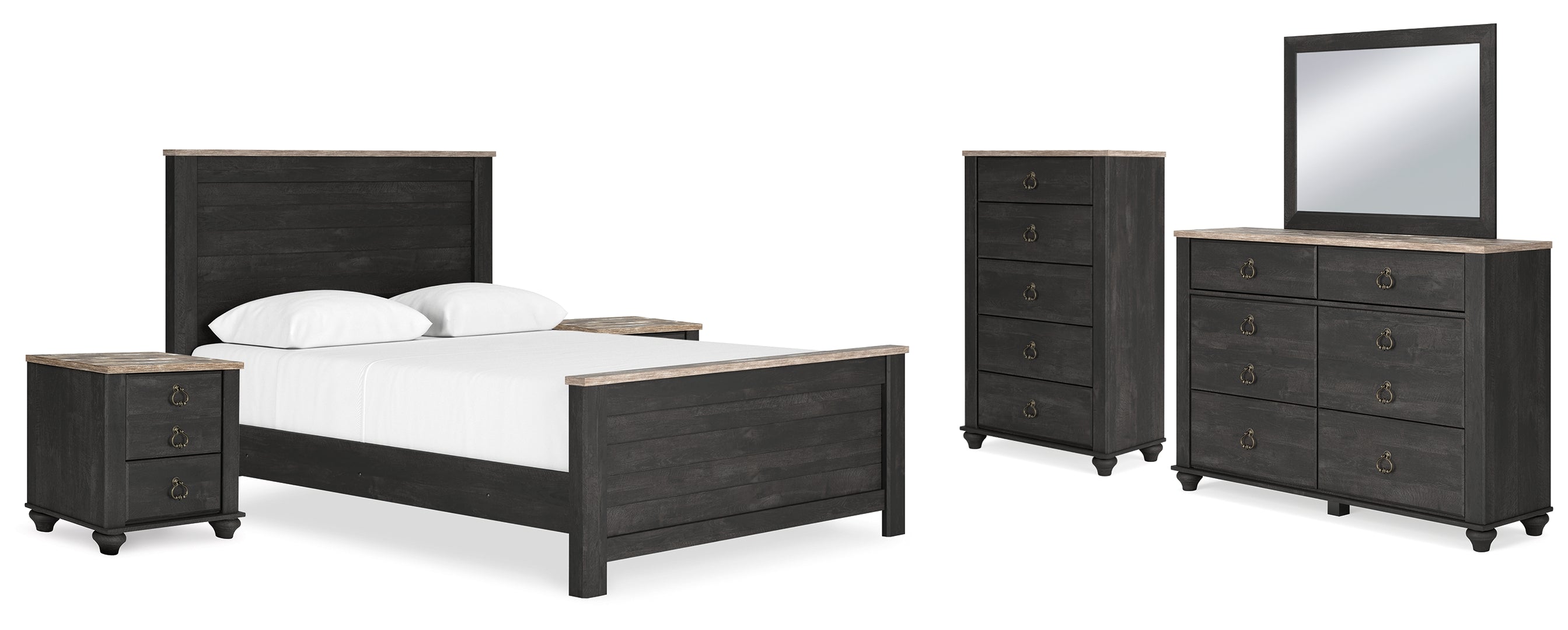 Nanforth Grey Panel Bedroom Set