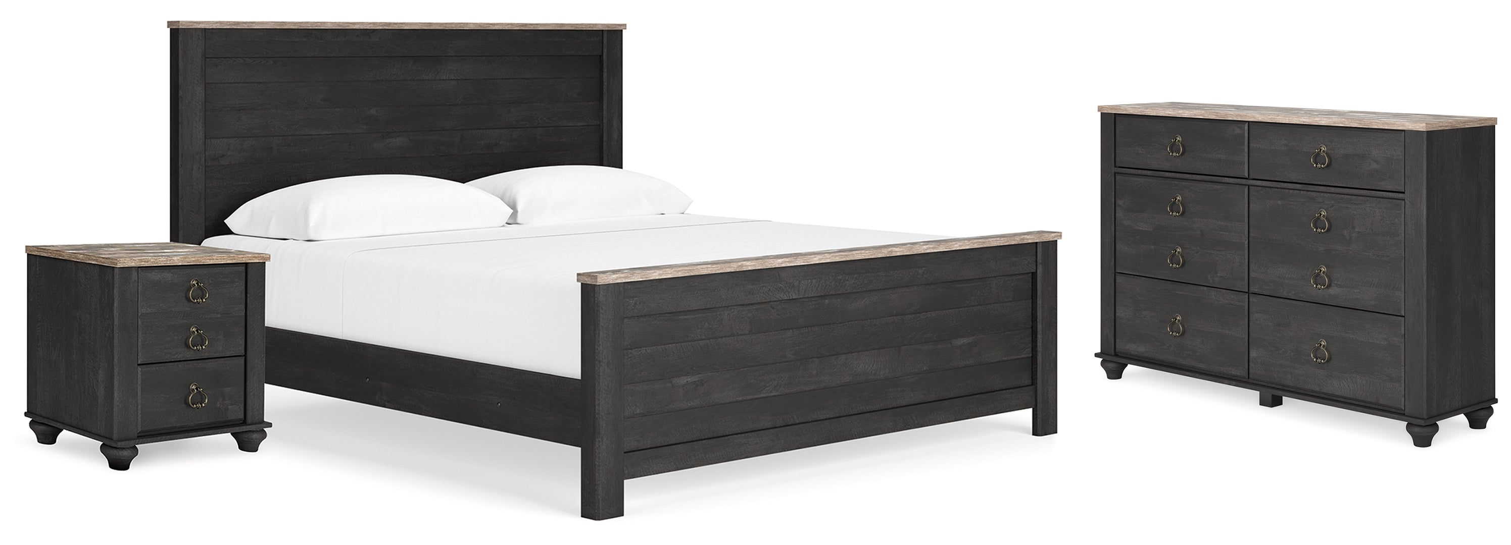 Nanforth King Panel Bed with Dresser and Nightstand